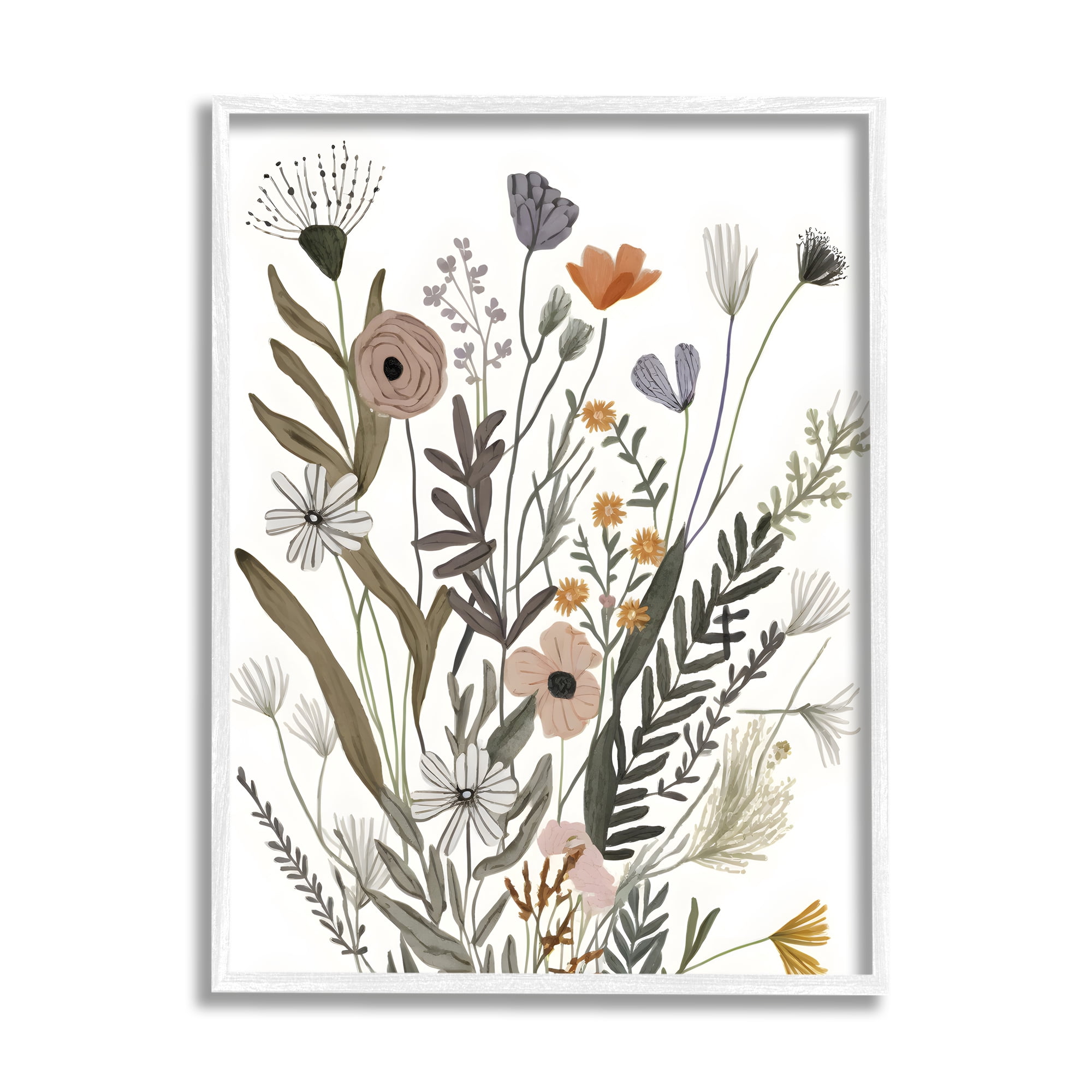 Stupell Industries Modern Herbal Leaves Botanical & Floral Painting White Framed Art Print Wall Art, 16 x 20