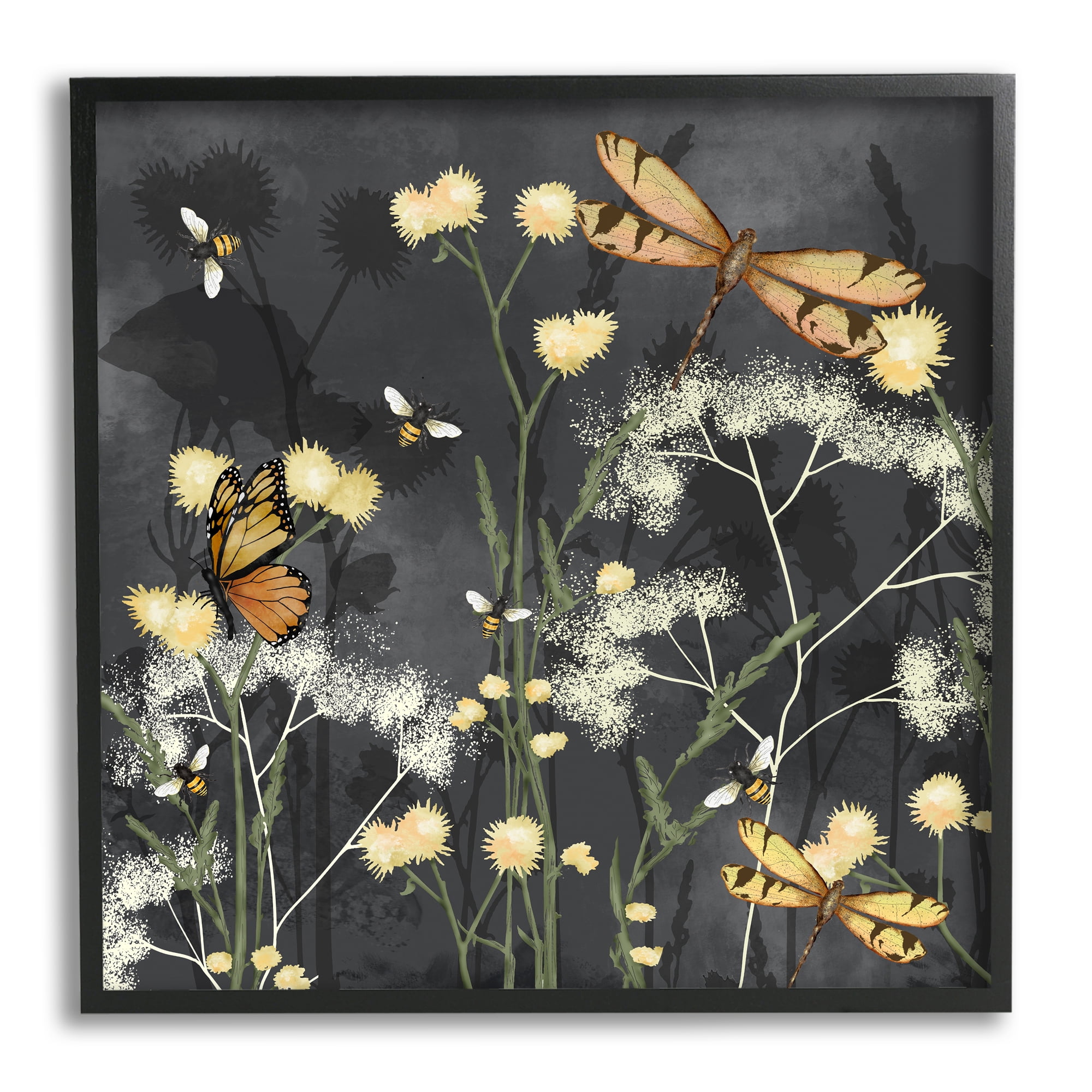 Stupell Industries Modern Herbs on Grey Botanical & Floral Painting Black Framed Art Print Wall Art, 17 x 17