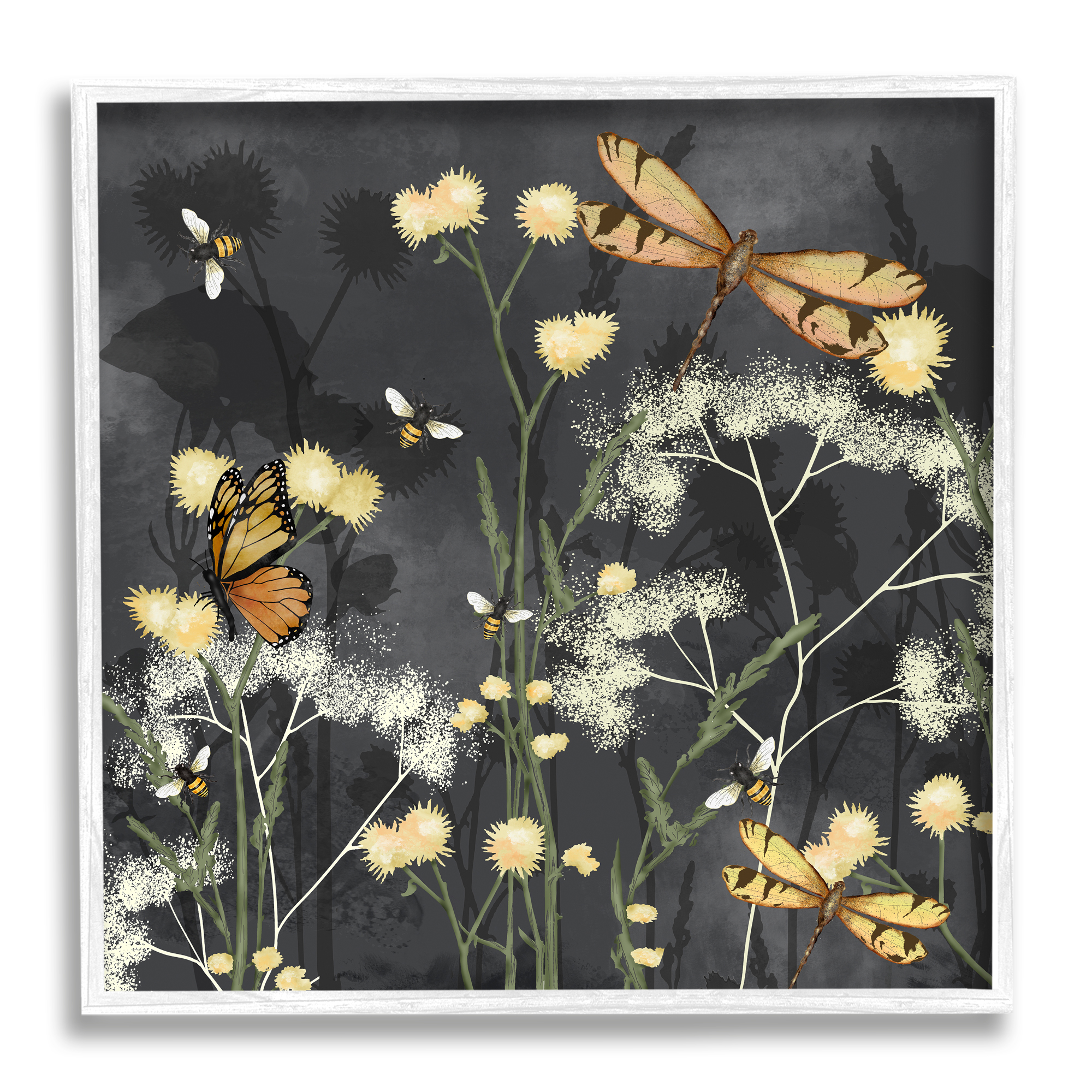 Stupell Industries Modern Herbs on Grey Botanical & Floral Painting White Framed Art Print Wall Art, 24 x 24