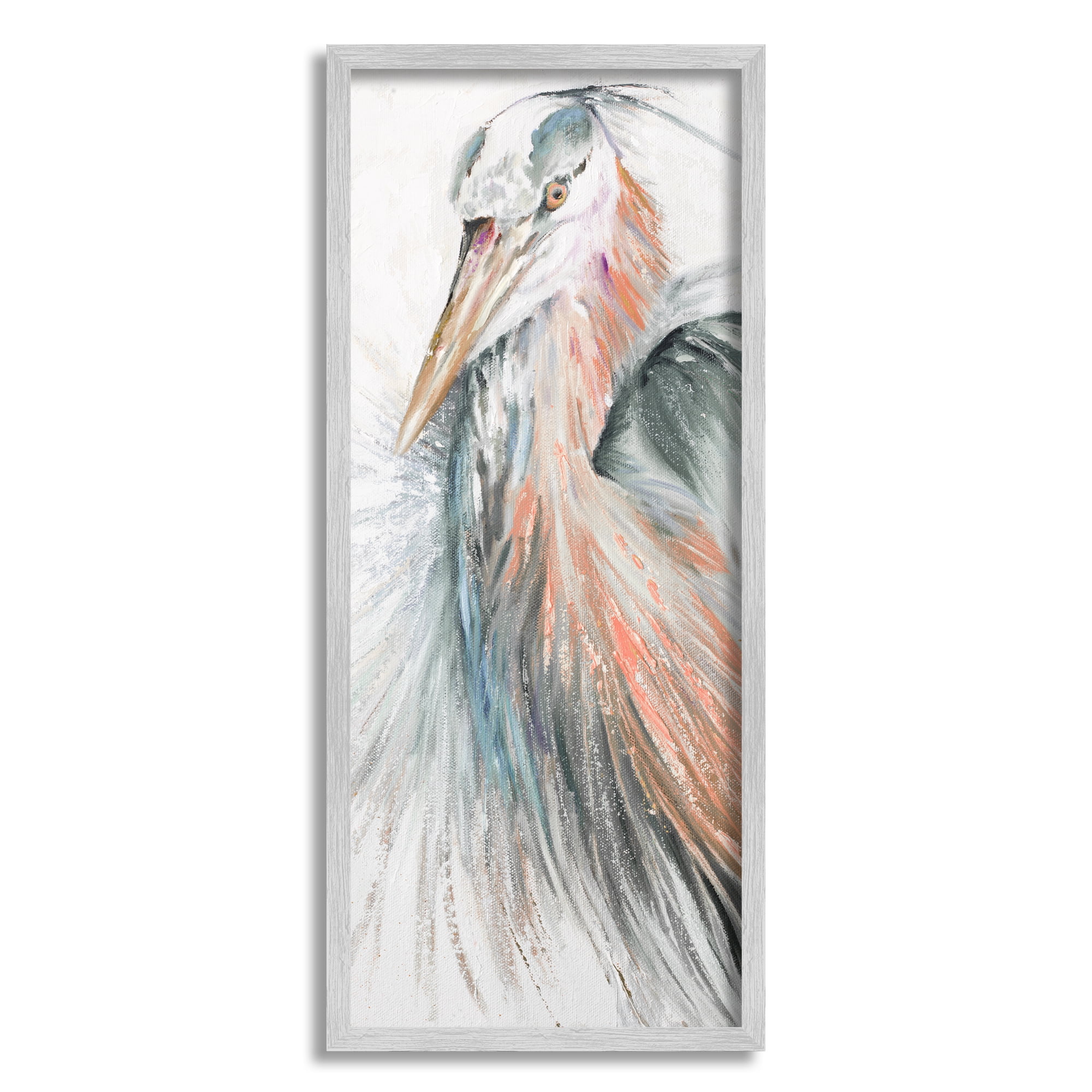 Stupell Industries Modern Heron Painting Animals & Insects Painting Gray Framed Art Print Wall Art, 13 x 30