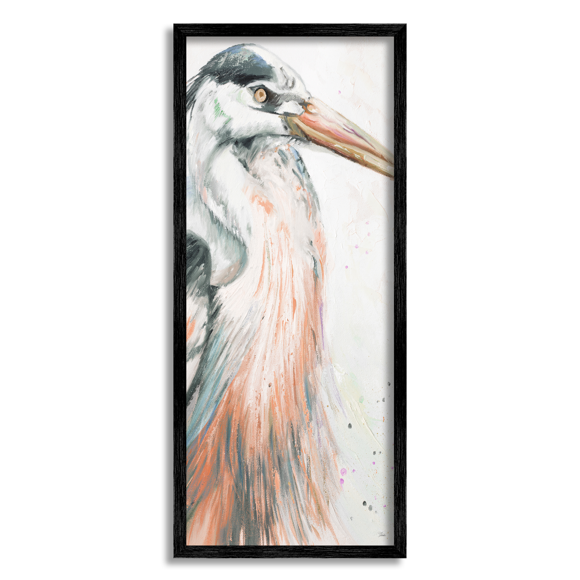 Stupell Industries Modern Heron Portrait Animals & Insects Painting Black Framed Art Print Wall Art, 10 x 24