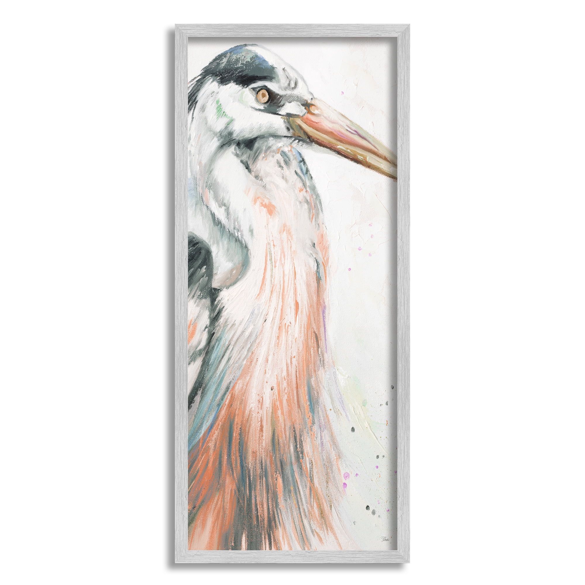 Stupell Industries Modern Heron Portrait Animals & Insects Painting Gray Framed Art Print Wall Art, 13 x 30
