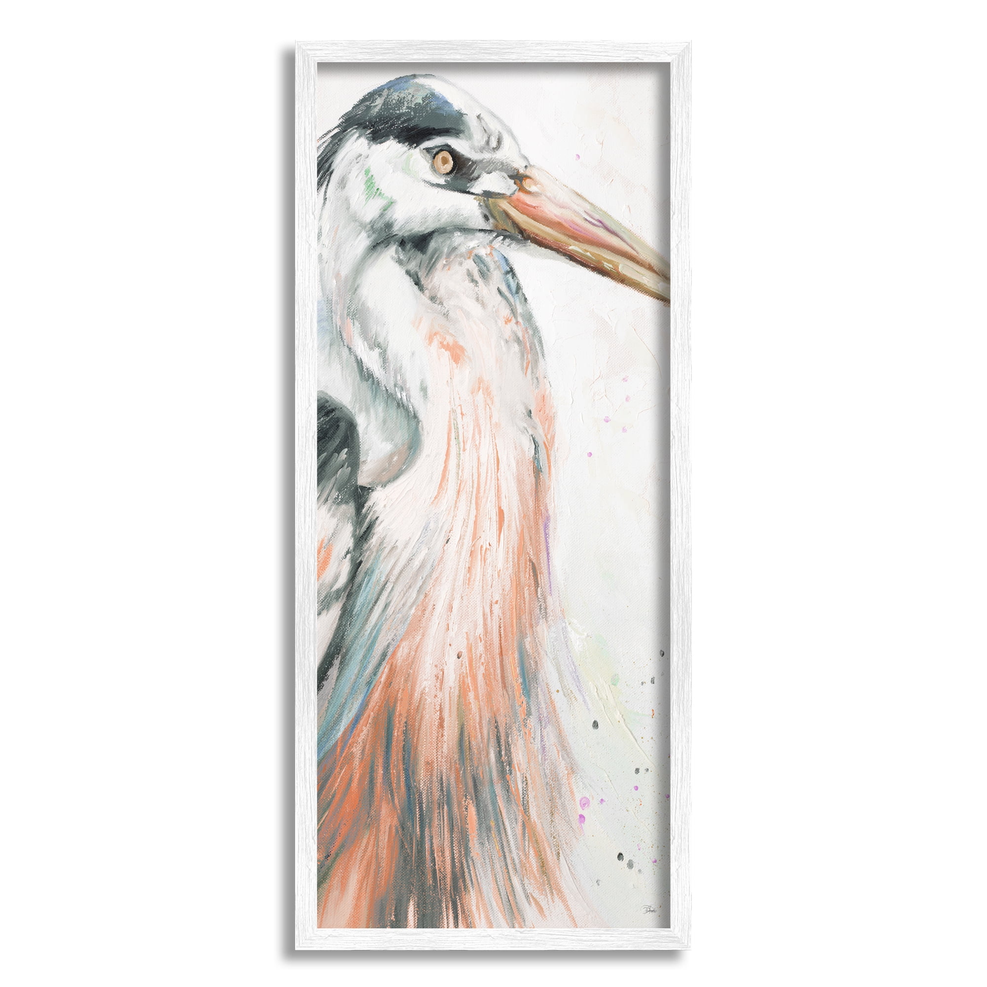 White Framed Heron Portrait Painting Print, 10 x 24