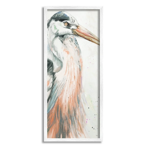 Stupell Industries Modern Heron Portrait Animals & Insects Painting White Framed Art Print Wall Art, 10 x 24