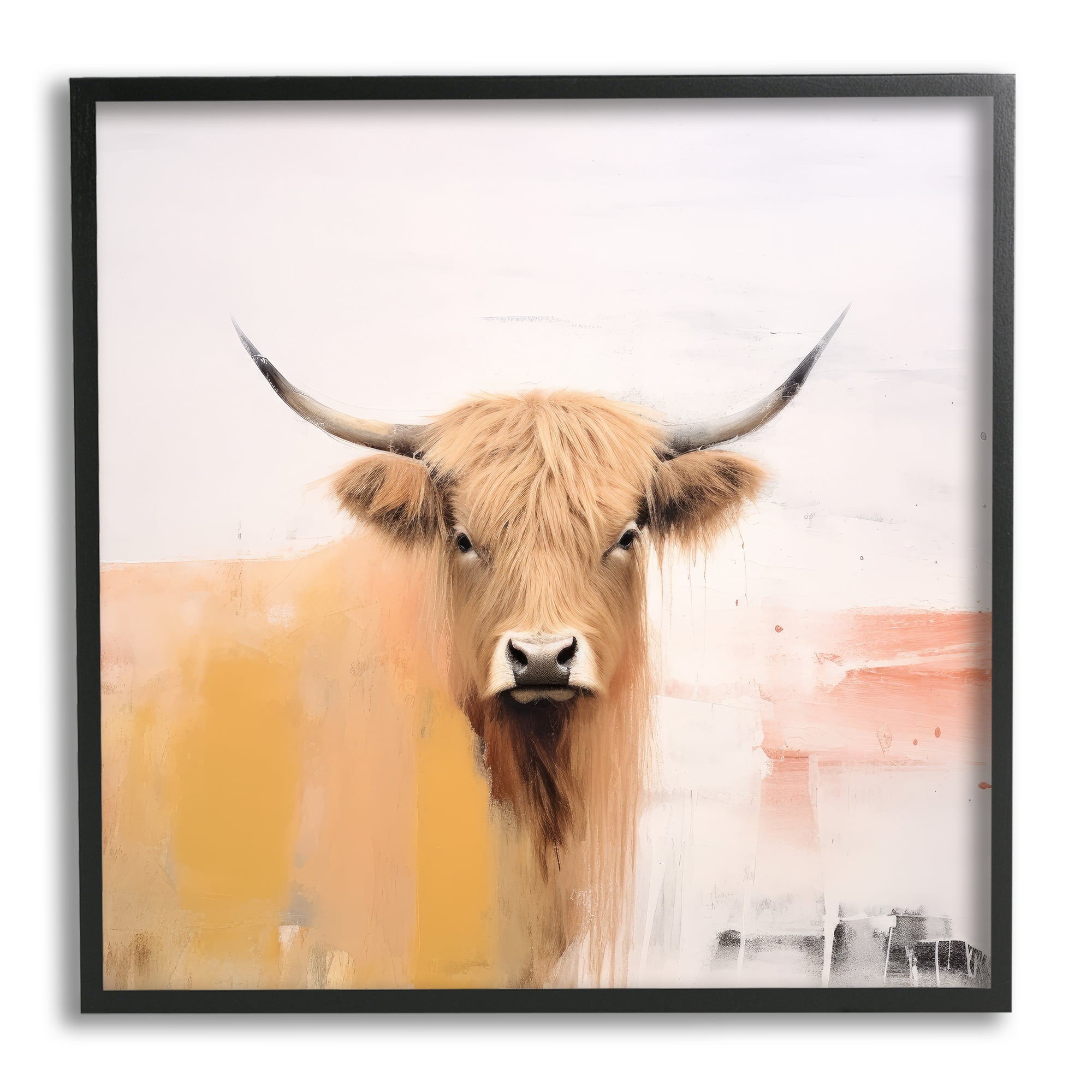 Stupell Industries Modern Highland Cow Animals & Insects Painting Black Framed Art Print Wall Art, 24 x 24