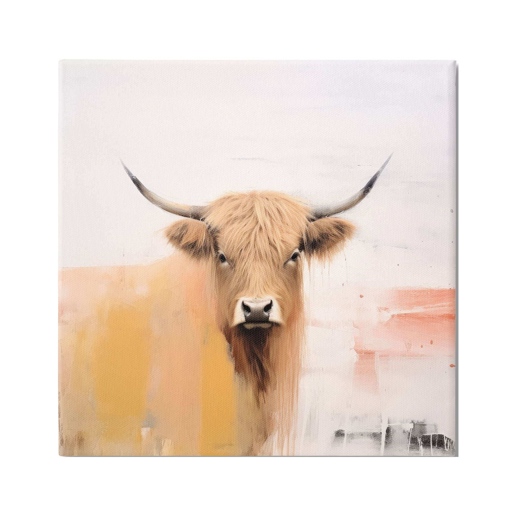 Rustic Highland Cow Canvas Wall Art in Warm Tones, 36" x 36"