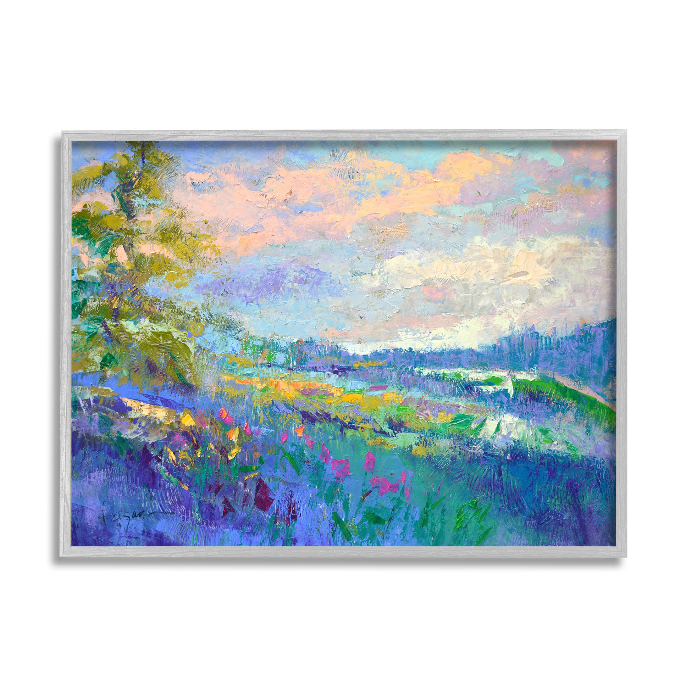 Stupell Industries Modern Hill Woodland Landscape Painting Gray Framed Art Print Wall Art, Design by Dorothy Fagan