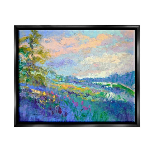 Stupell Industries Modern Hill Woodland Landscape Painting Jet Black Floating Framed Canvas Print Wall Art, Design by Dorothy Fagan