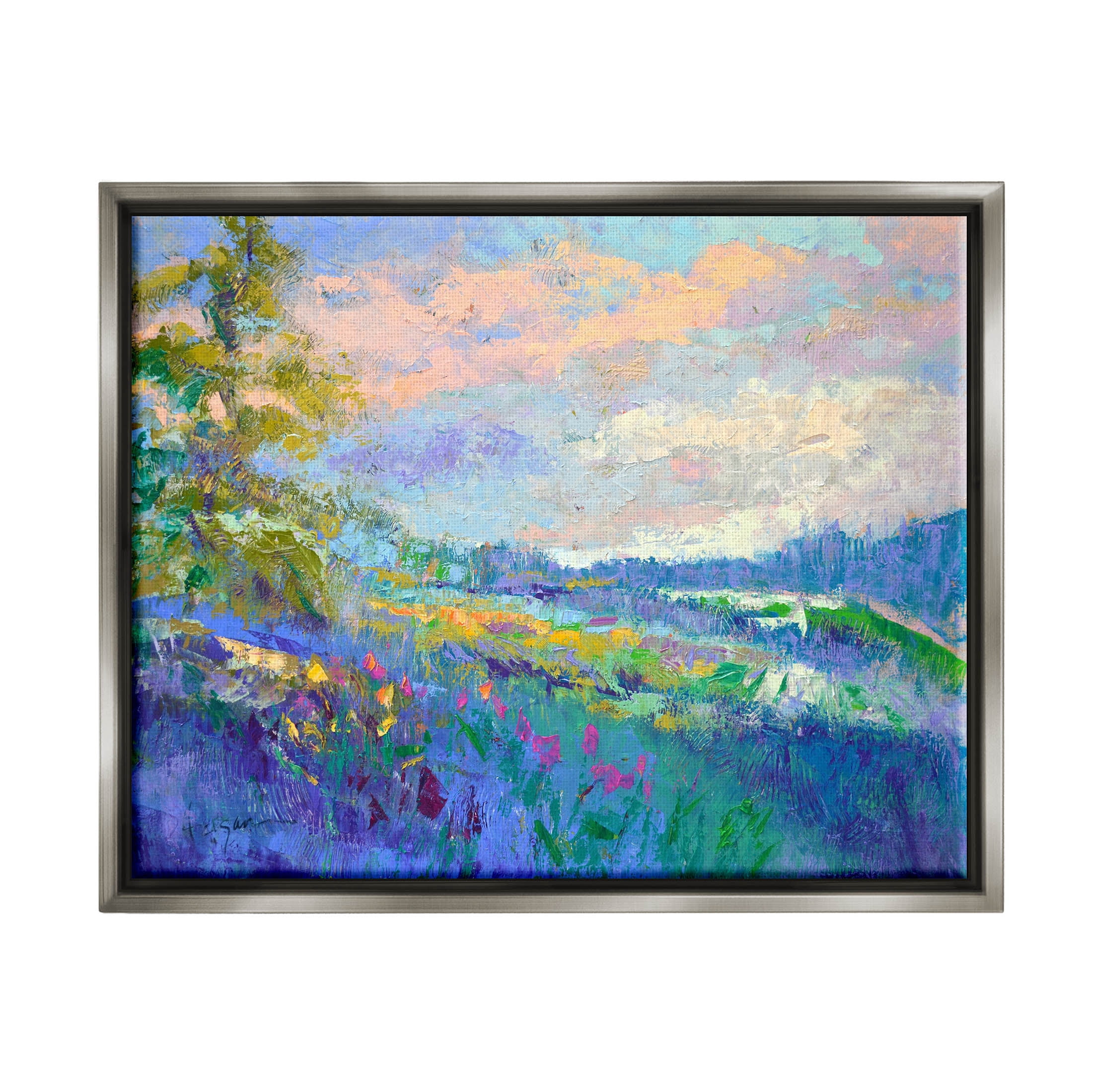 Stupell Industries Modern Hill Woodland Landscape Painting Luster Gray Floating Framed Canvas Print Wall Art, Design by Dorothy Fagan
