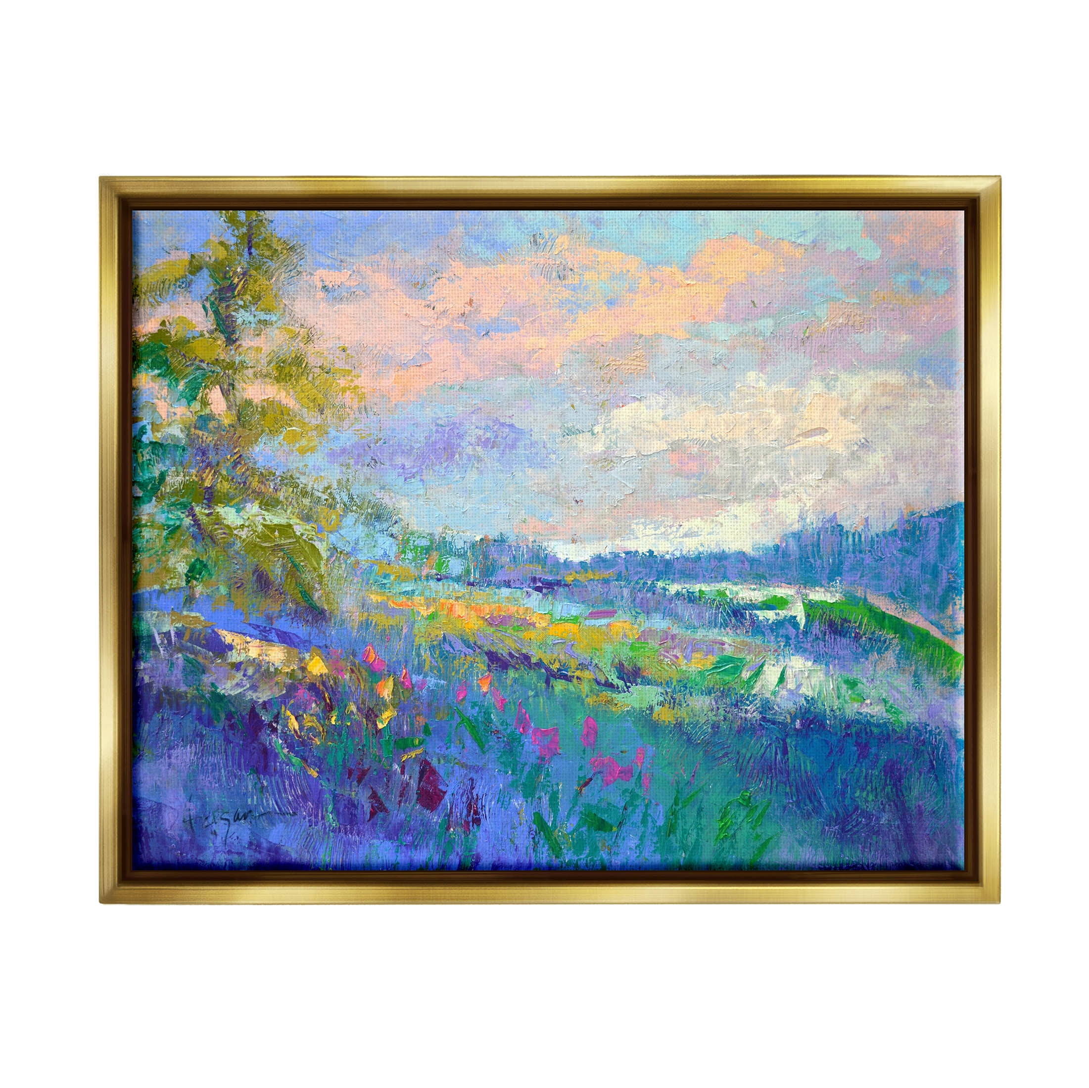 Stupell Industries Modern Hill Woodland Landscape Painting Metallic Gold Floating Framed Canvas Print Wall Art, Design by Dorothy Fagan