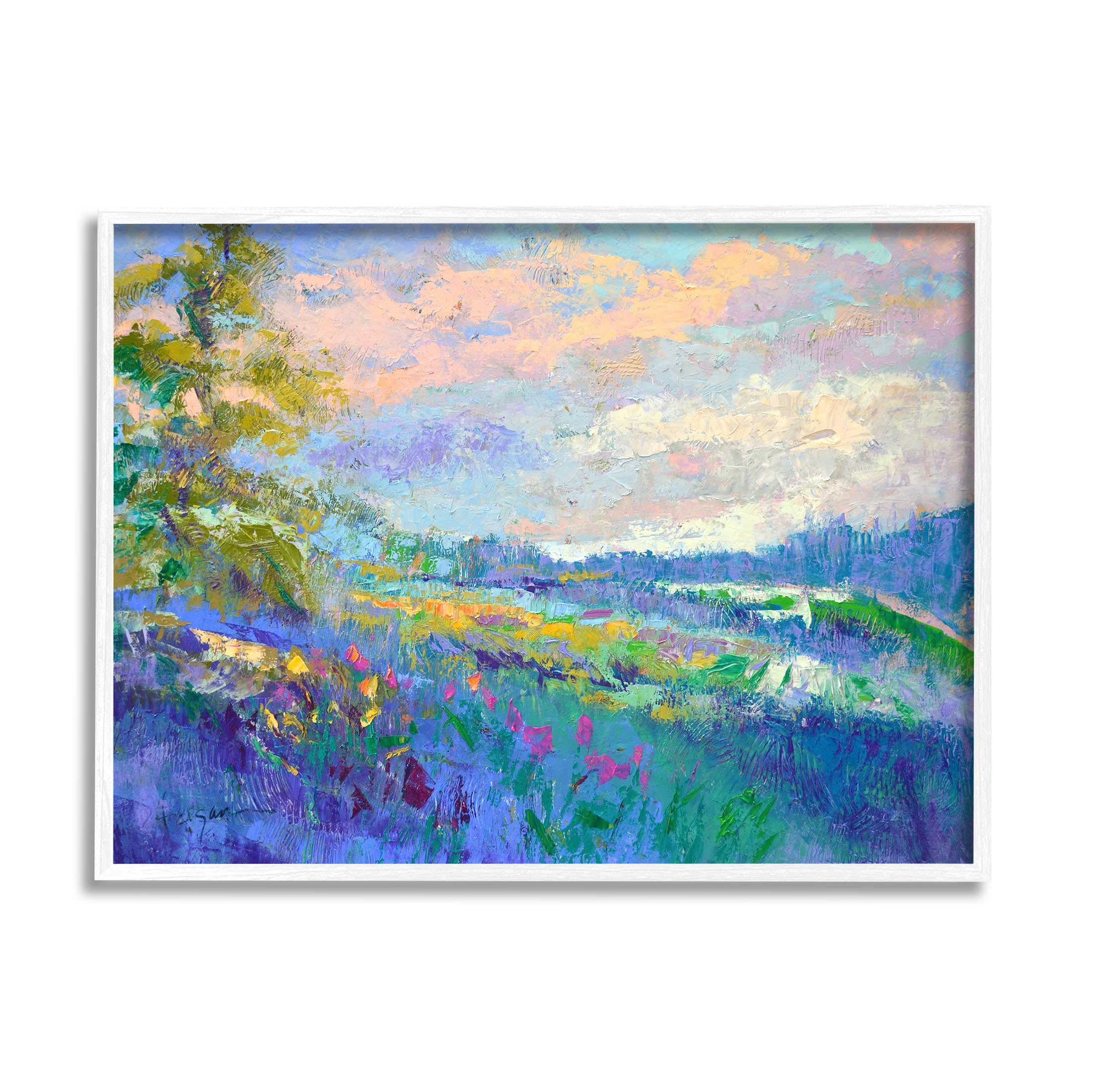 Stupell Industries Modern Hill Woodland Landscape Painting White Framed Art Print Wall Art, Design by Dorothy Fagan