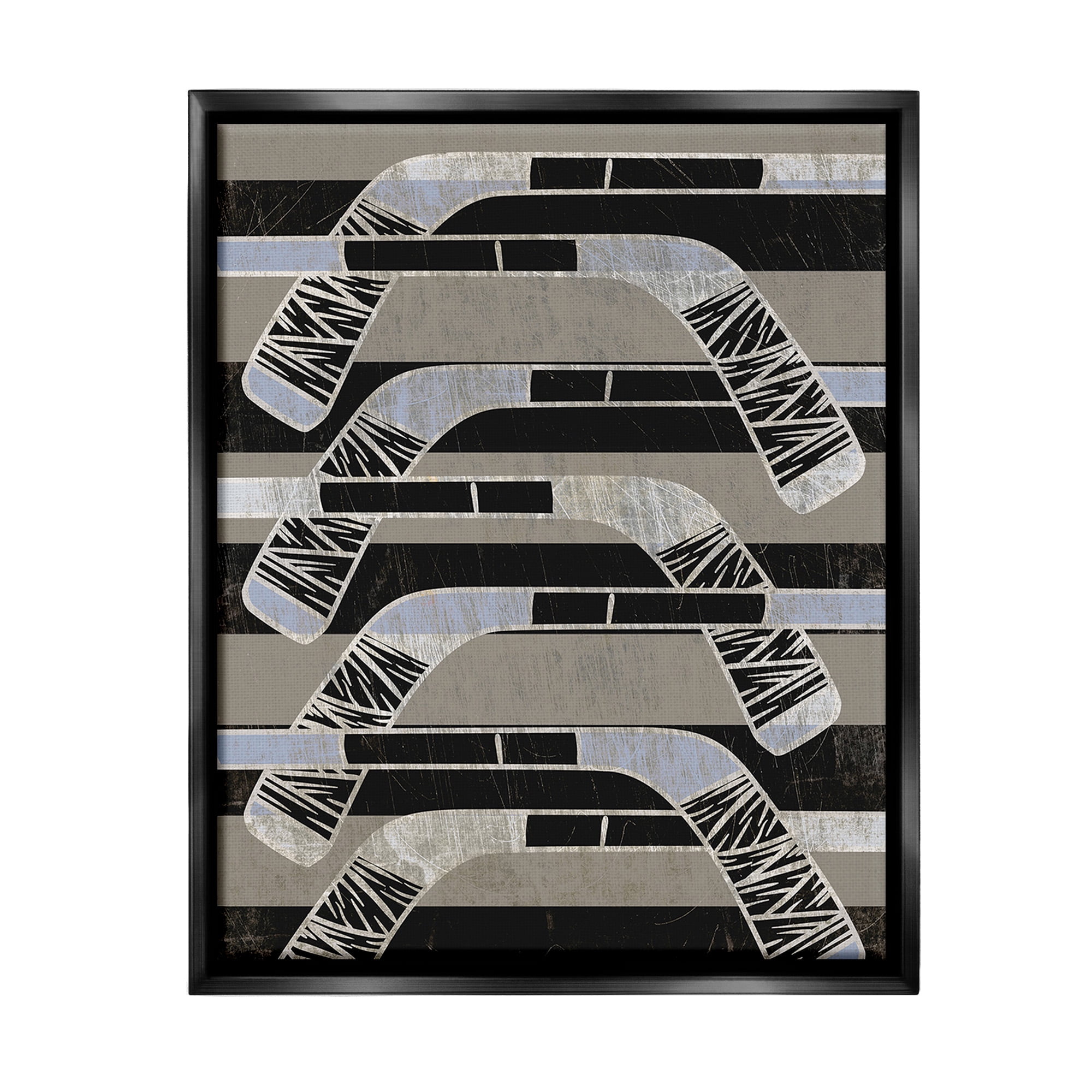 Stupell Industries Modern Hockey Sticks Sports Painting Black Floater Framed Canvas Art Print Wall Art, 25 x 31