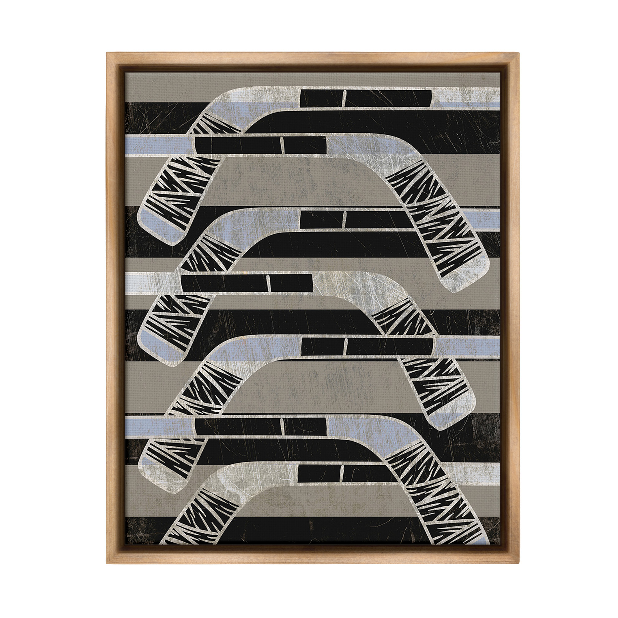 Stupell Industries Modern Hockey Sticks Sports Painting Brown Floater Framed Canvas Art Print Wall Art, 17 x 21