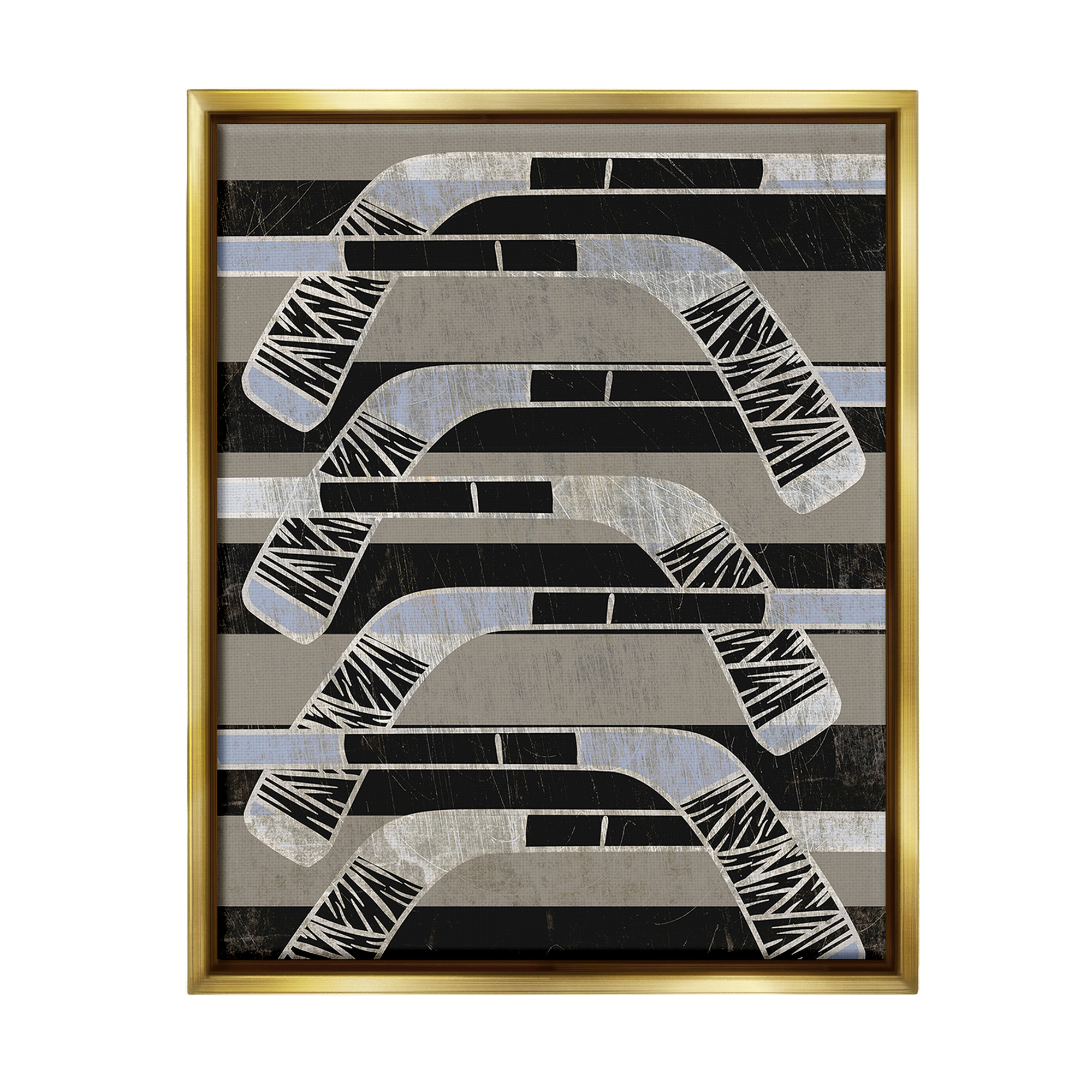 Stupell Industries Modern Hockey Sticks Sports Painting Gold Floater Framed Canvas Art Print Wall Art, 25 x 31