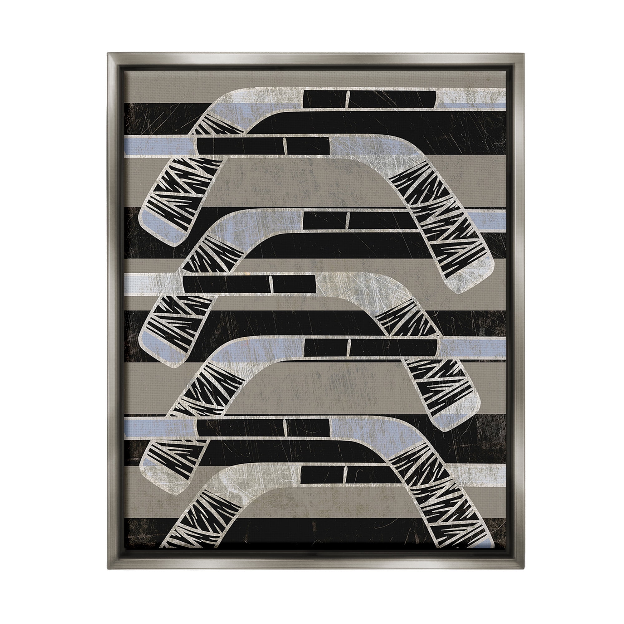 Stupell Industries Modern Hockey Sticks Sports Painting Gray Floater Framed Canvas Art Print Wall Art, 17 x 21