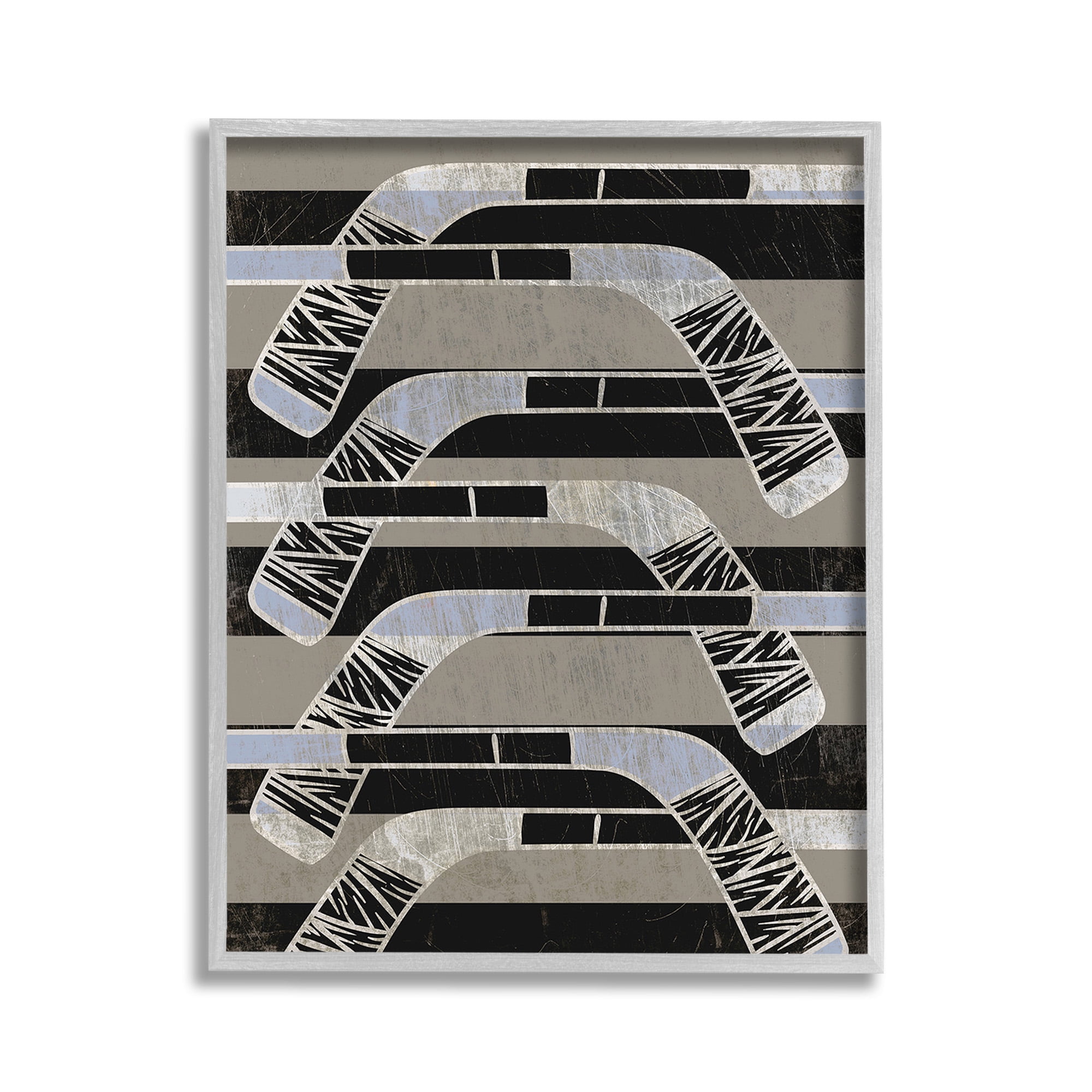 Stupell Industries Modern Hockey Sticks Sports Painting Gray Framed Art Print Wall Art, 11 x 14