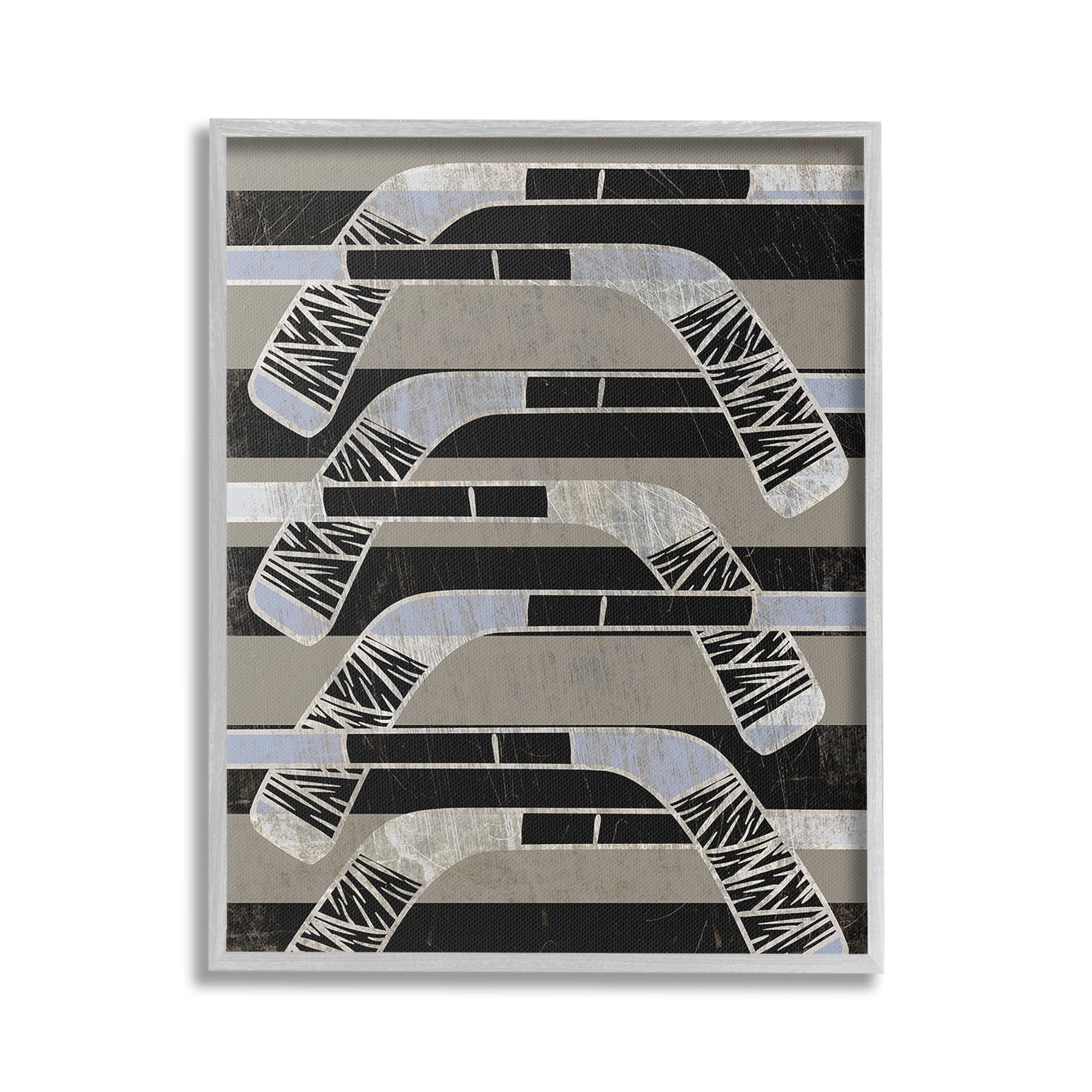 Stupell Industries Modern Hockey Sticks Sports Painting Gray Framed Art Print Wall Art, 16 x 20
