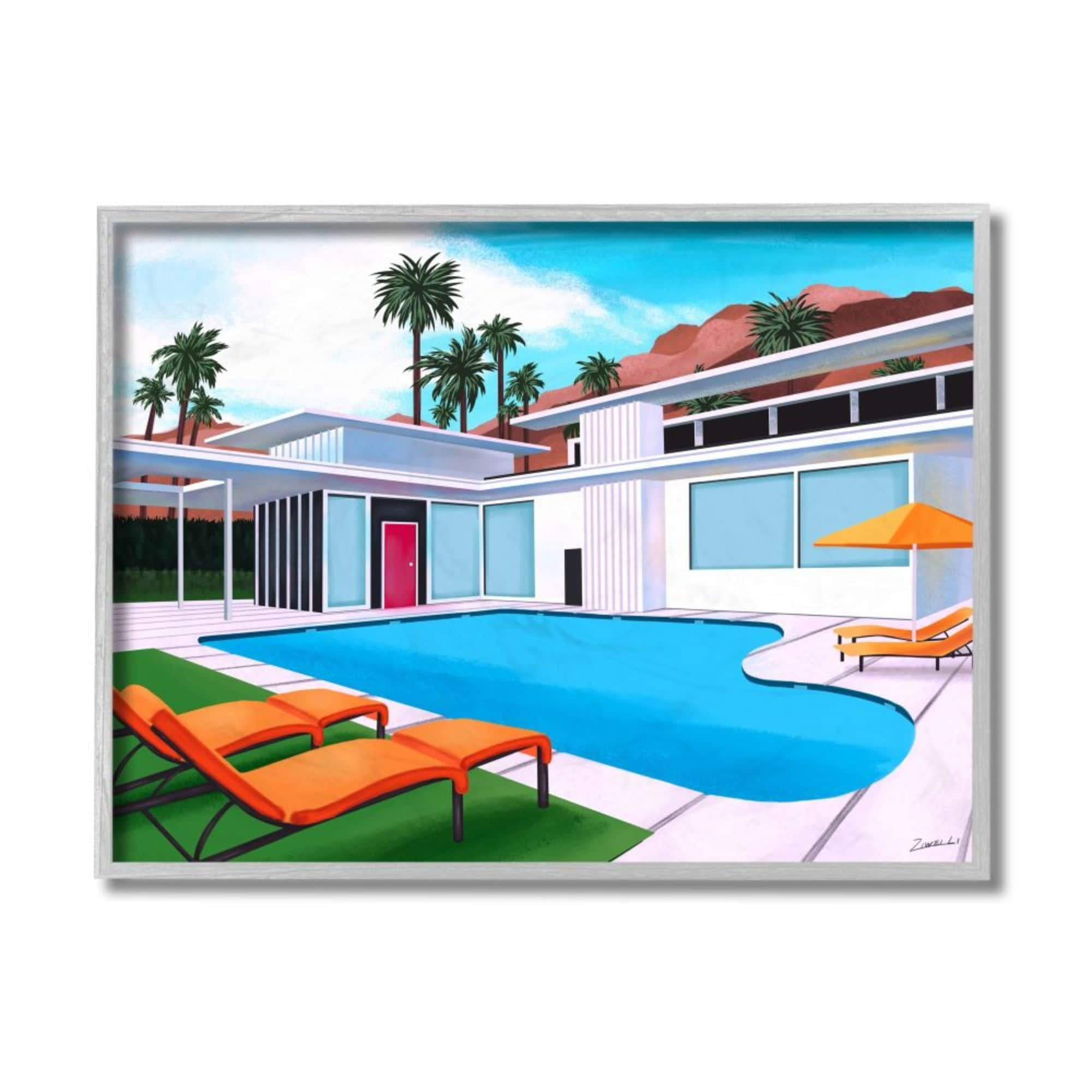 Stupell Industries Modern Home Architecture Poolside Desert Mountains Design by Ziwei Li