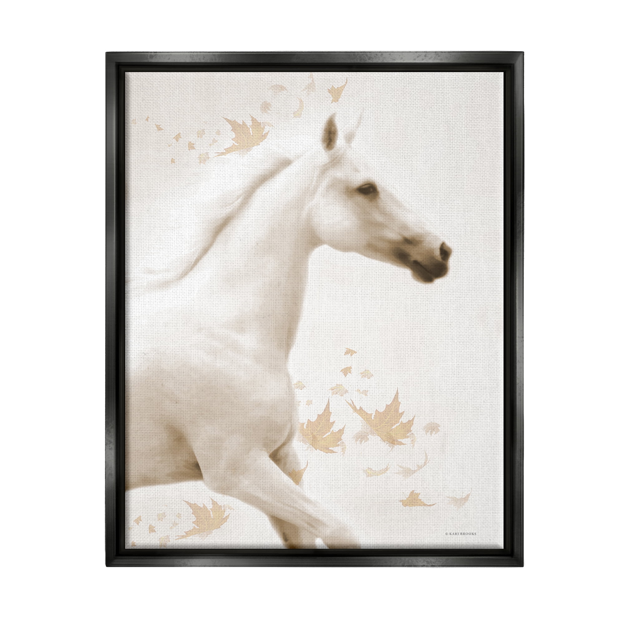 Stupell Industries Modern Horse & Leaves Animals & Insects Painting Black Floater Framed Art Print Wall Art, 25 x 31