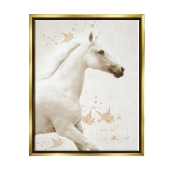 Stupell Industries Modern Horse & Leaves Animals & Insects Painting Gold Floater Framed Art Print Wall Art, 17 x 21