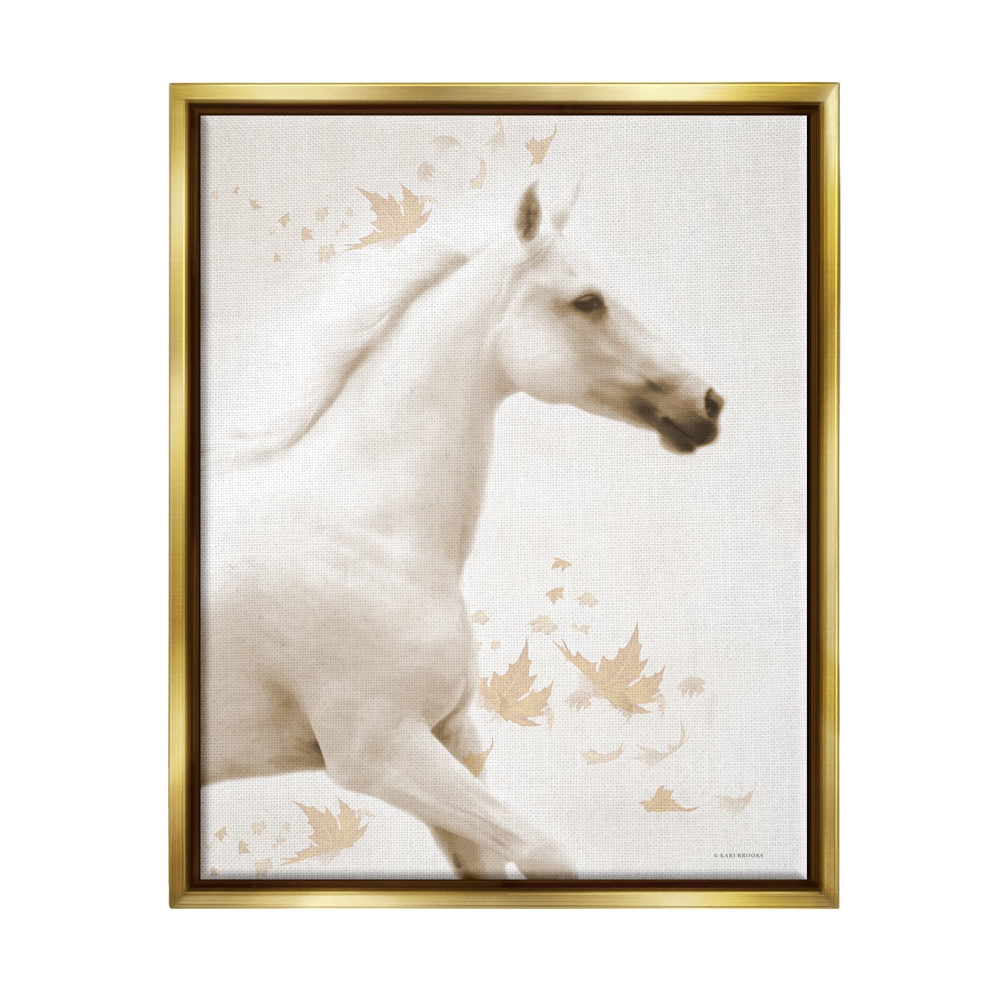 Stupell Industries Modern Horse & Leaves Animals & Insects Painting Gold Floater Framed Art Print Wall Art, 25 x 31