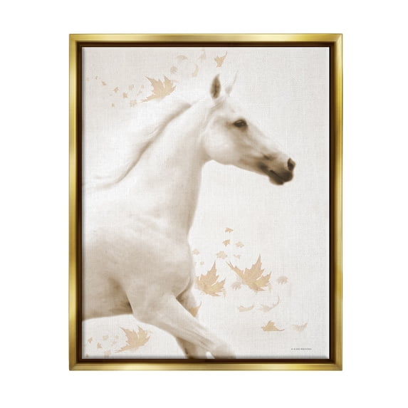 Stupell Industries Modern Horse & Leaves Animals & Insects Painting Gold Floater Framed Art Print Wall Art, 25 x 31