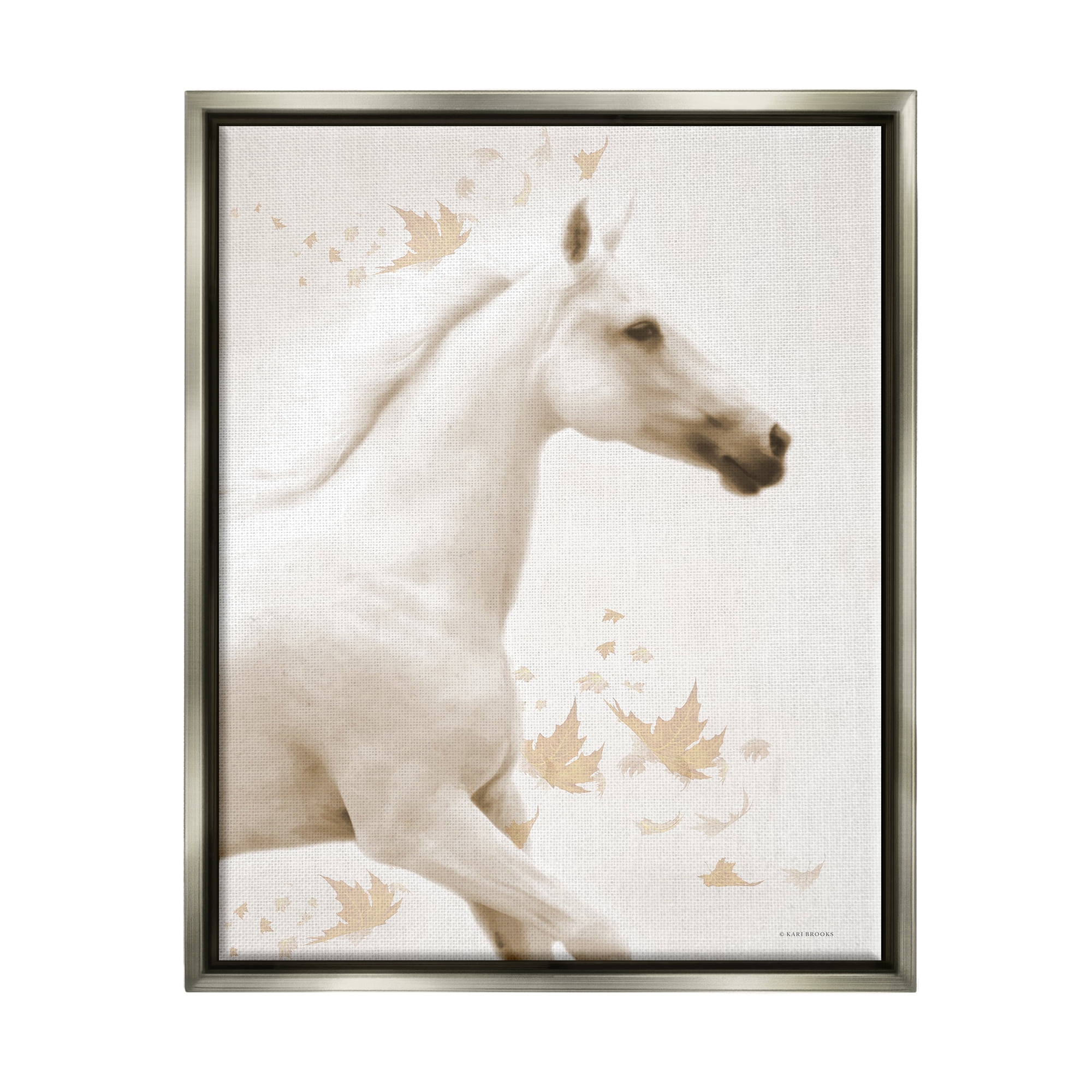 Stupell Industries Modern Horse & Leaves Animals & Insects Painting Gray Floater Framed Art Print Wall Art, 17 x 21