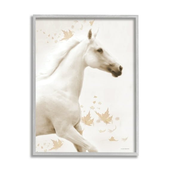 Stupell Industries Modern Horse & Leaves Animals & Insects Painting Gray Framed Art Print Wall Art, 11 x 14
