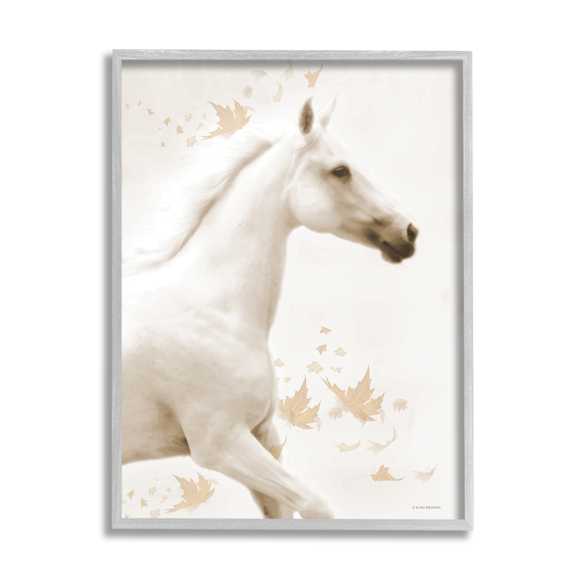 Stupell Industries Modern Horse & Leaves Animals & Insects Painting Gray Framed Art Print Wall Art, 16 x 20