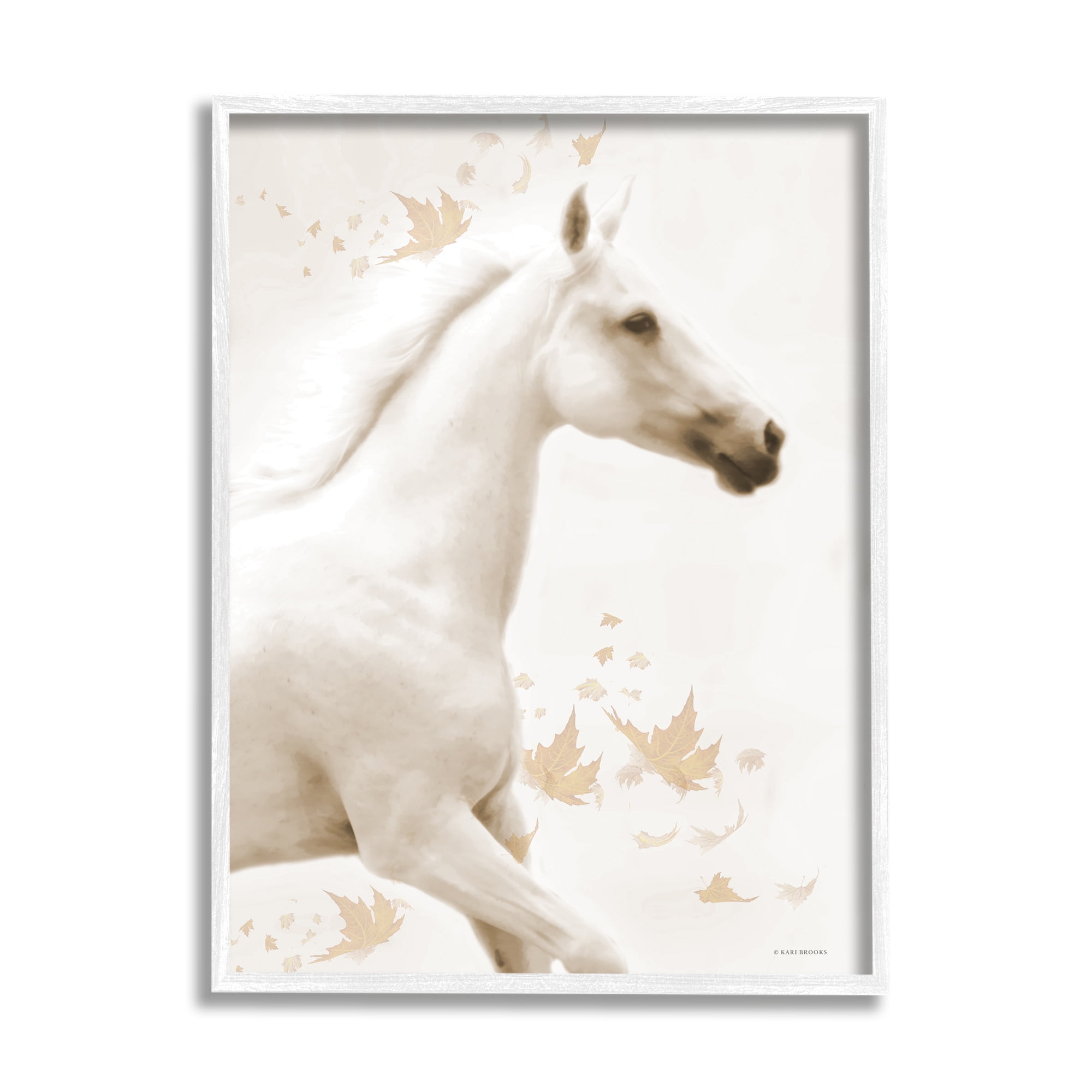 Stupell Industries Modern Horse & Leaves Animals & Insects Painting White Framed Art Print Wall Art, 24 x 30
