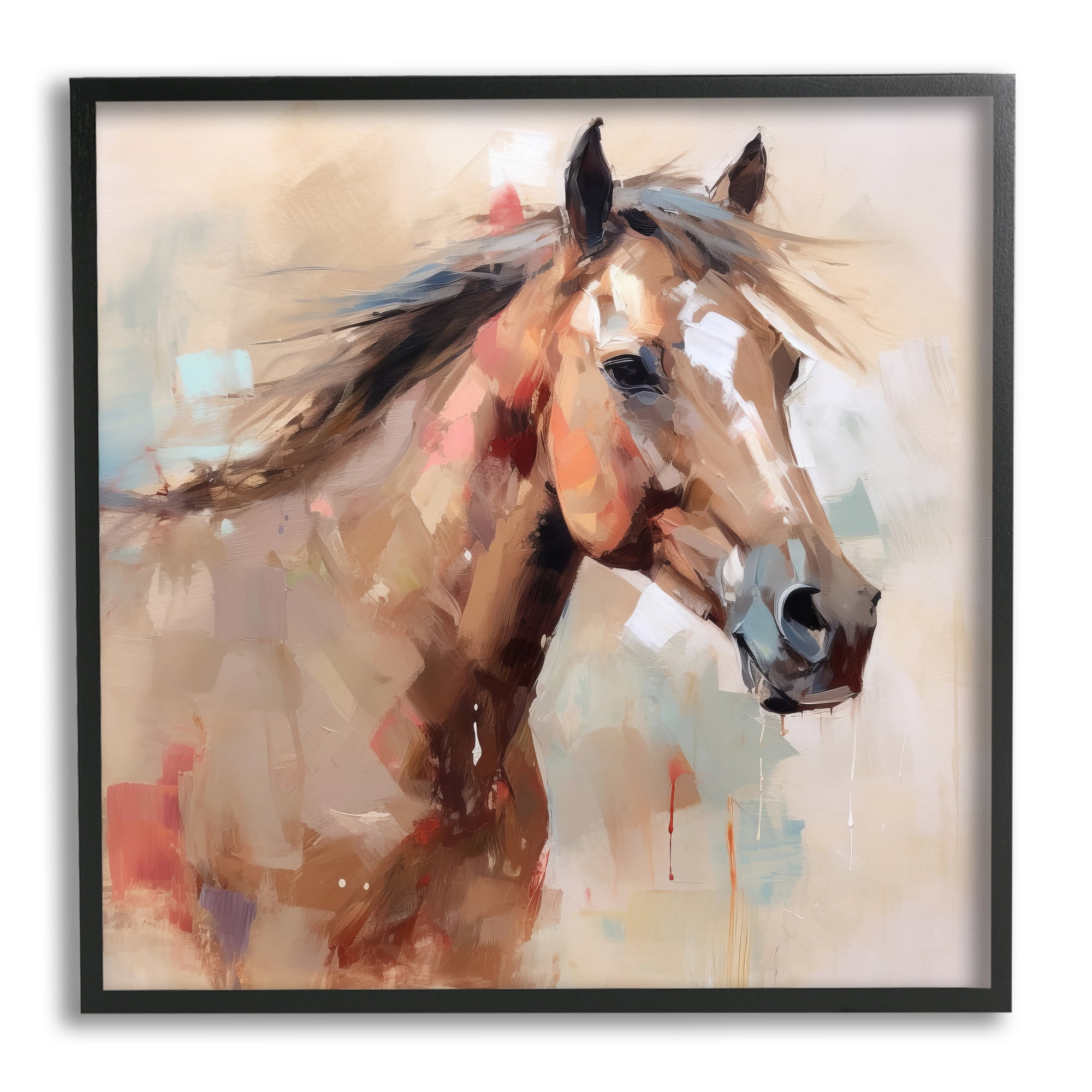 Stupell Industries Modern Horse Painting Animals & Insects Painting Black Framed Art Print Wall Art, 24 x 24