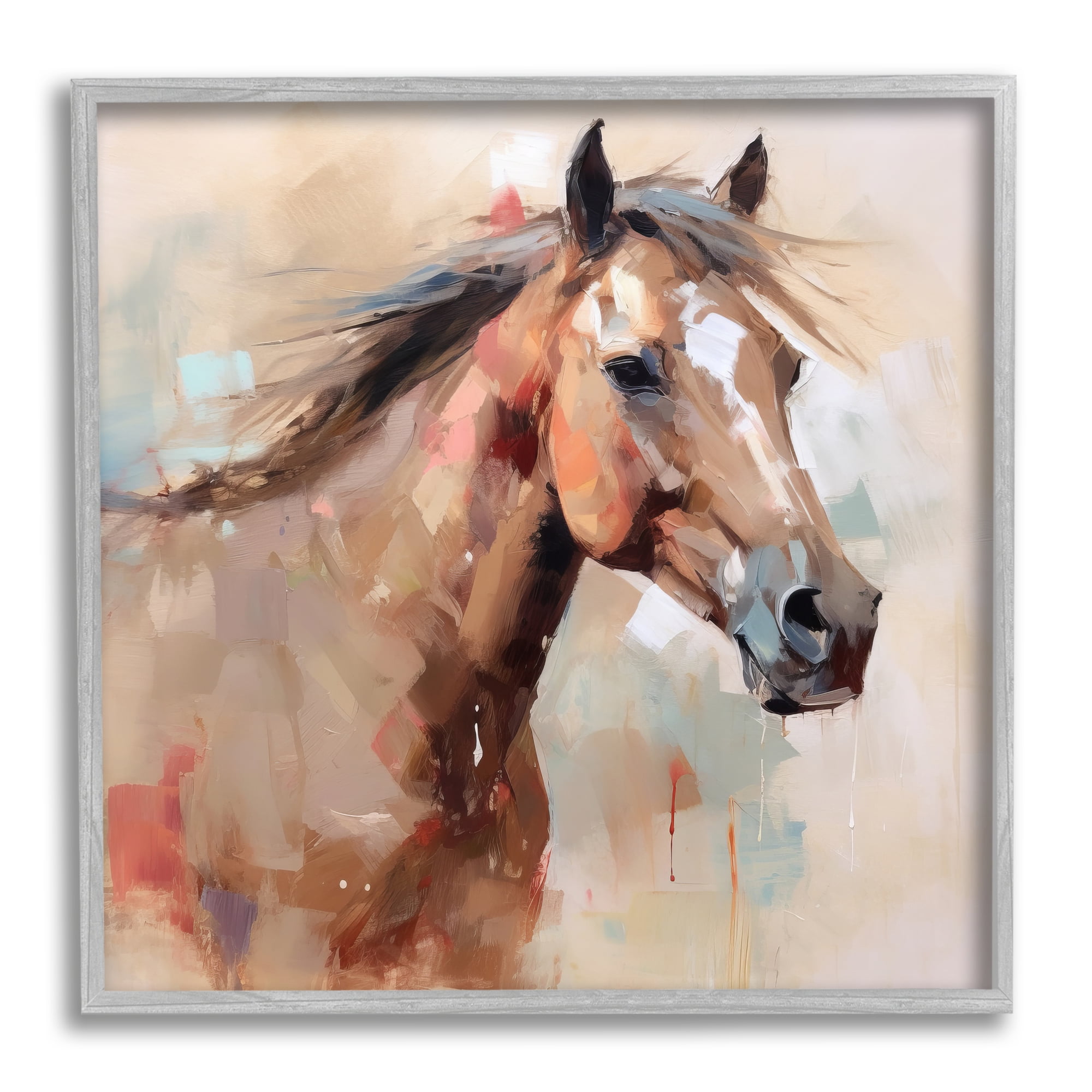 Stupell Industries Modern Horse Painting Animals & Insects Painting Gray Framed Art Print Wall Art, 24 x 24