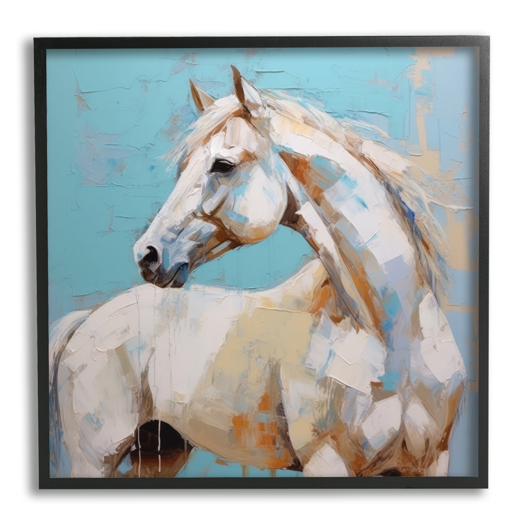 Stupell Industries Modern Horse on Blue Animals & Insects Painting Black Framed Art Print Wall Art, 12 x 12