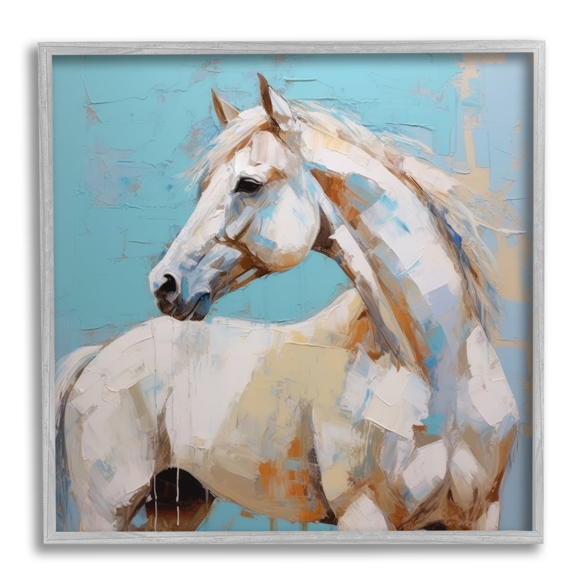Stupell Industries Modern Horse on Blue Animals & Insects Painting Gray Framed Art Print Wall Art, 24 x 24