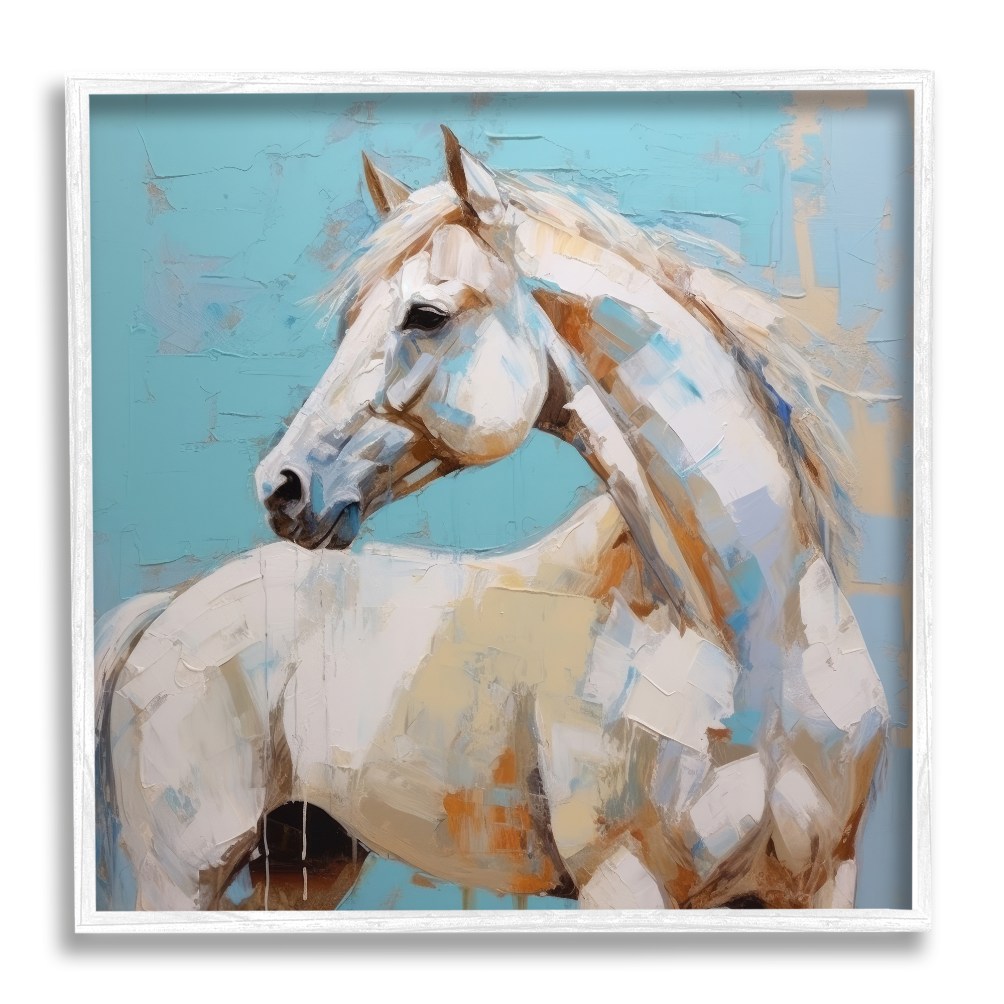 Stupell Industries Modern Horse on Blue Animals & Insects Painting White Framed Art Print Wall Art, 24 x 24