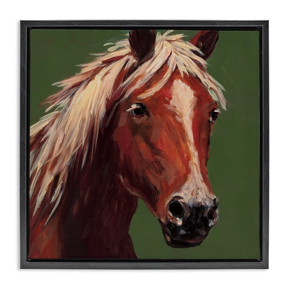 Stupell Industries Modern Horse on Green Black Framed Floater Canvas Wall Art design by Wani Pasion, 18 x 18