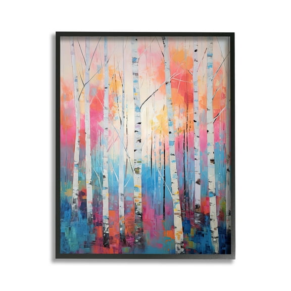 Stupell Industries Modern Hue Birch Forest Landscape Painting Black Framed Art Print Wall Art, 11 x 14