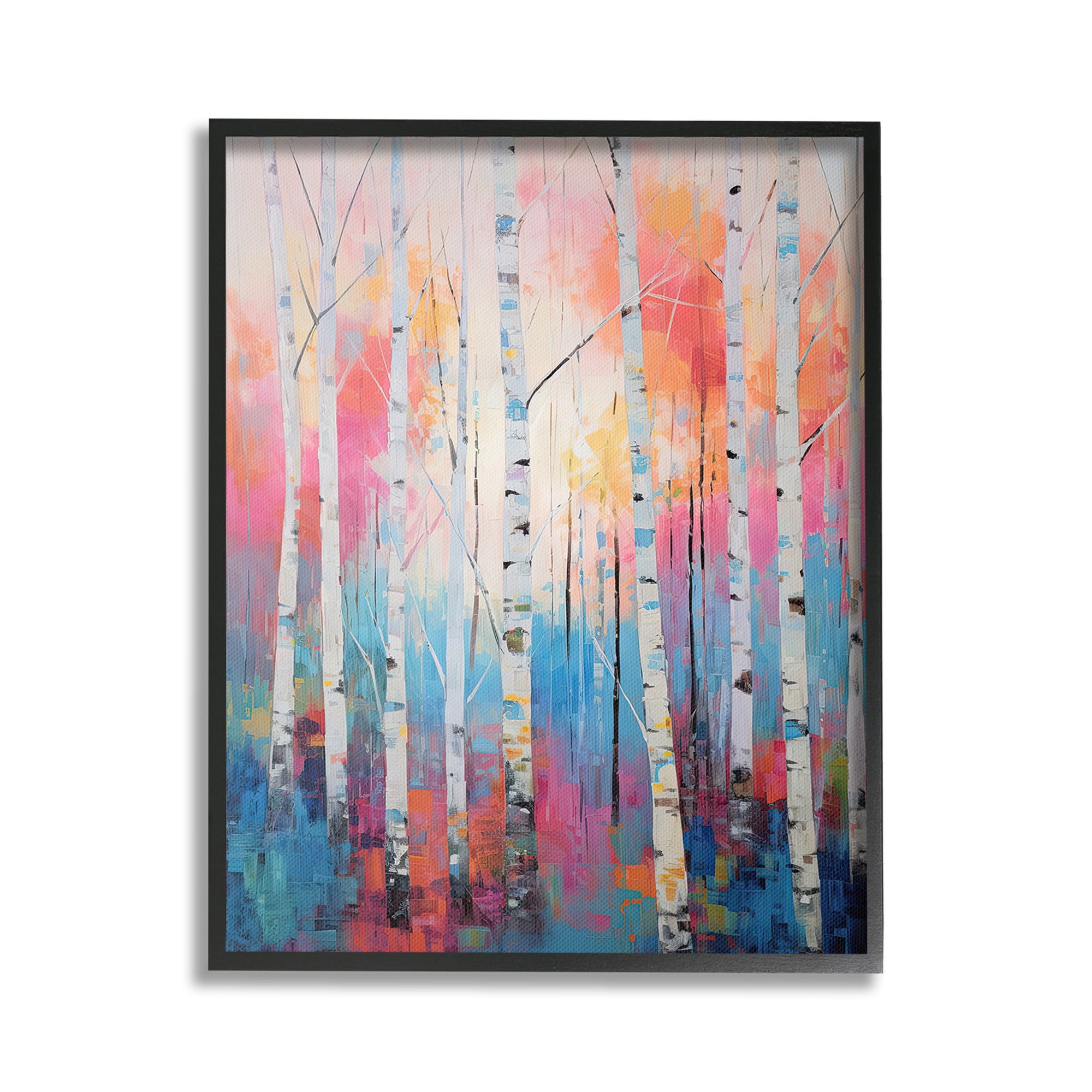 Stupell Industries Modern Hue Birch Forest Landscape Painting Black Framed Art Print Wall Art, 16 x 20