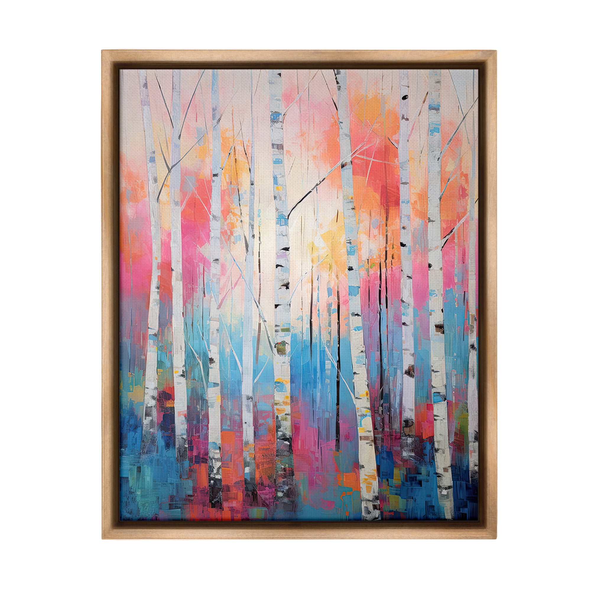 Stupell Industries Modern Hue Birch Forest Landscape Painting Brown Floater Framed Canvas Art Print Wall Art, 25 x 31