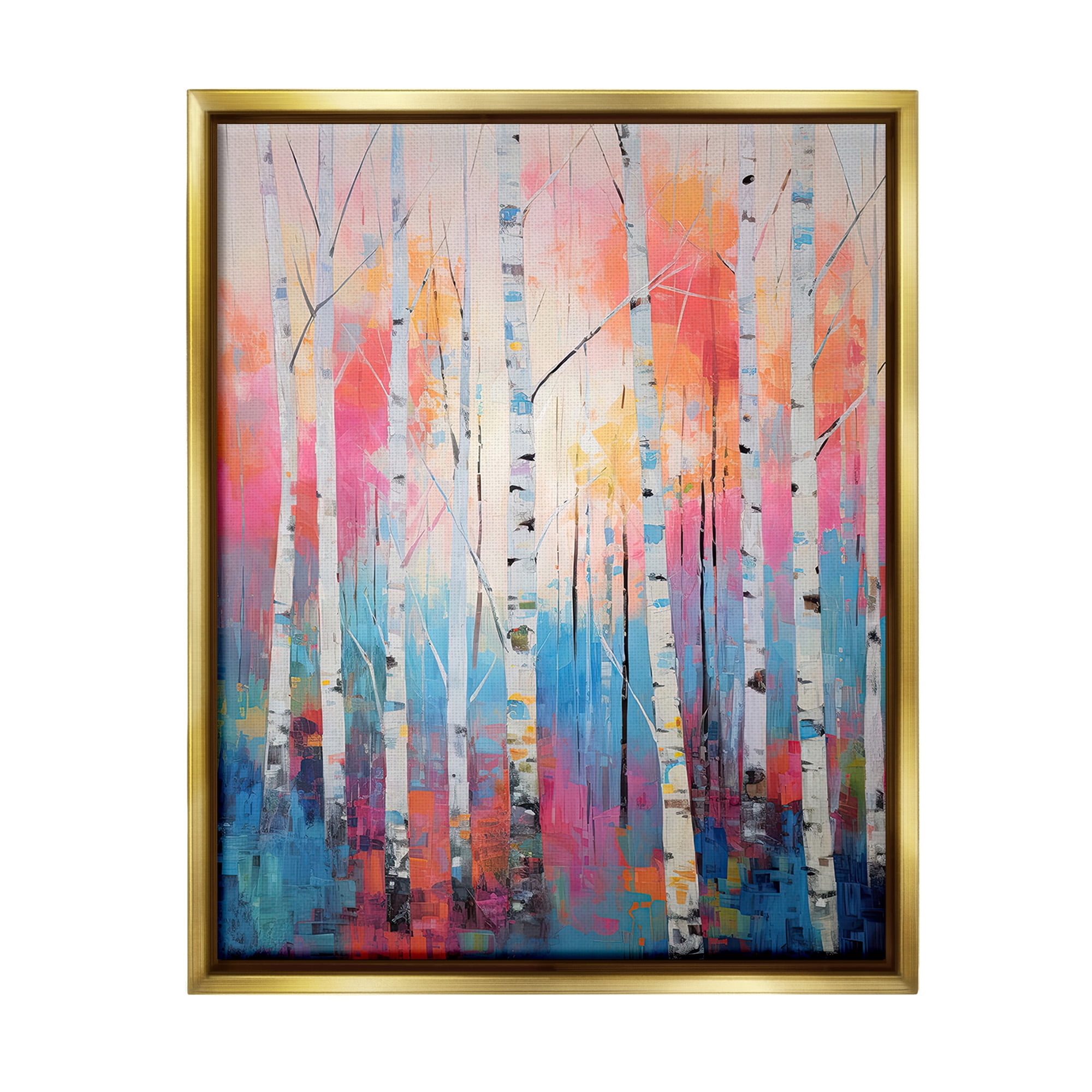 Stupell Industries Modern Hue Birch Forest Landscape Painting Gold Floater Framed Canvas Art Print Wall Art, 25 x 31