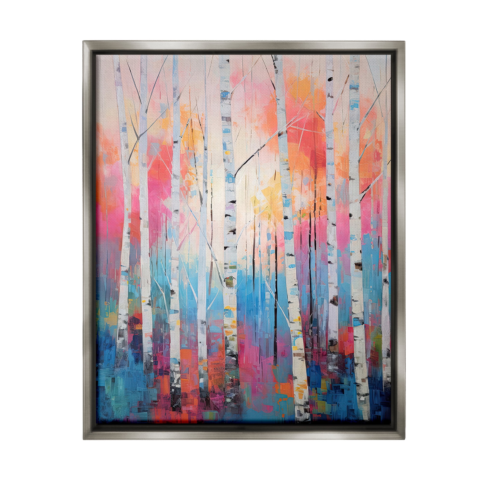 Stupell Industries Modern Hue Birch Forest Landscape Painting Gray Floater Framed Canvas Art Print Wall Art, 17 x 21