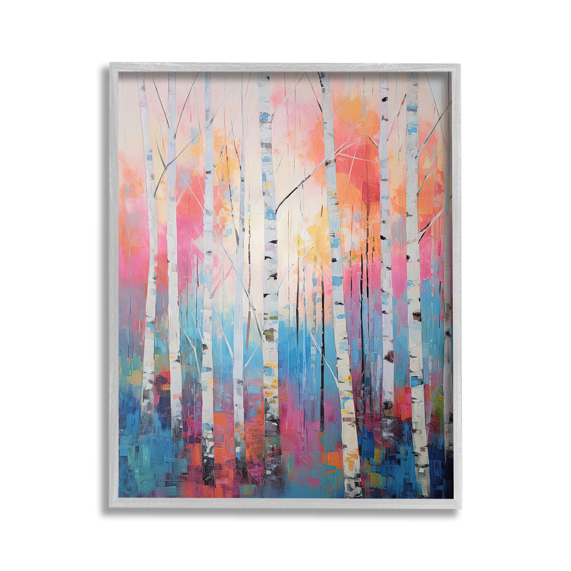Stupell Industries Modern Hue Birch Forest Landscape Painting Gray Framed Art Print Wall Art, 24 x 30