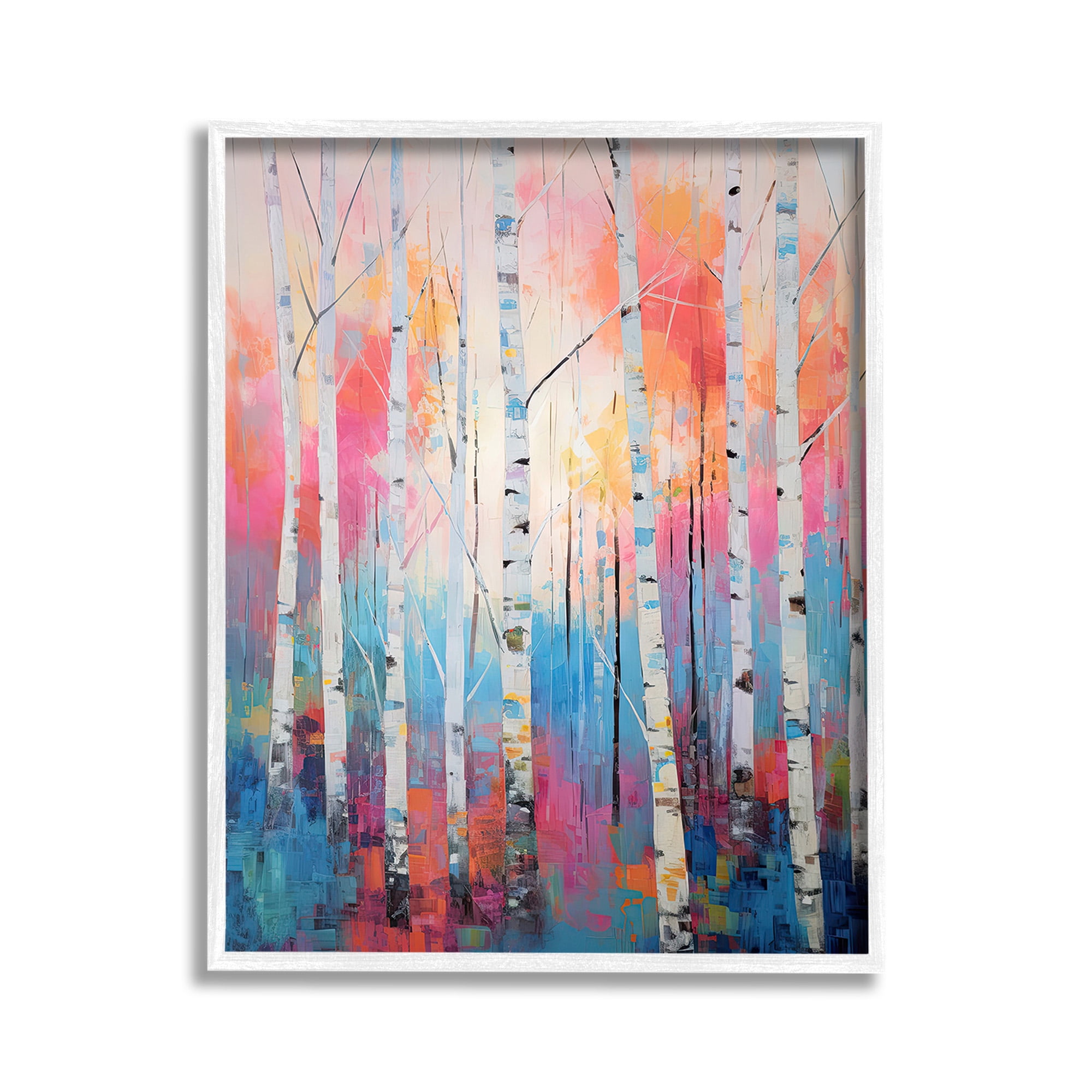 Stupell Industries Modern Hue Birch Forest Landscape Painting White Framed Art Print Wall Art, 11 x 14