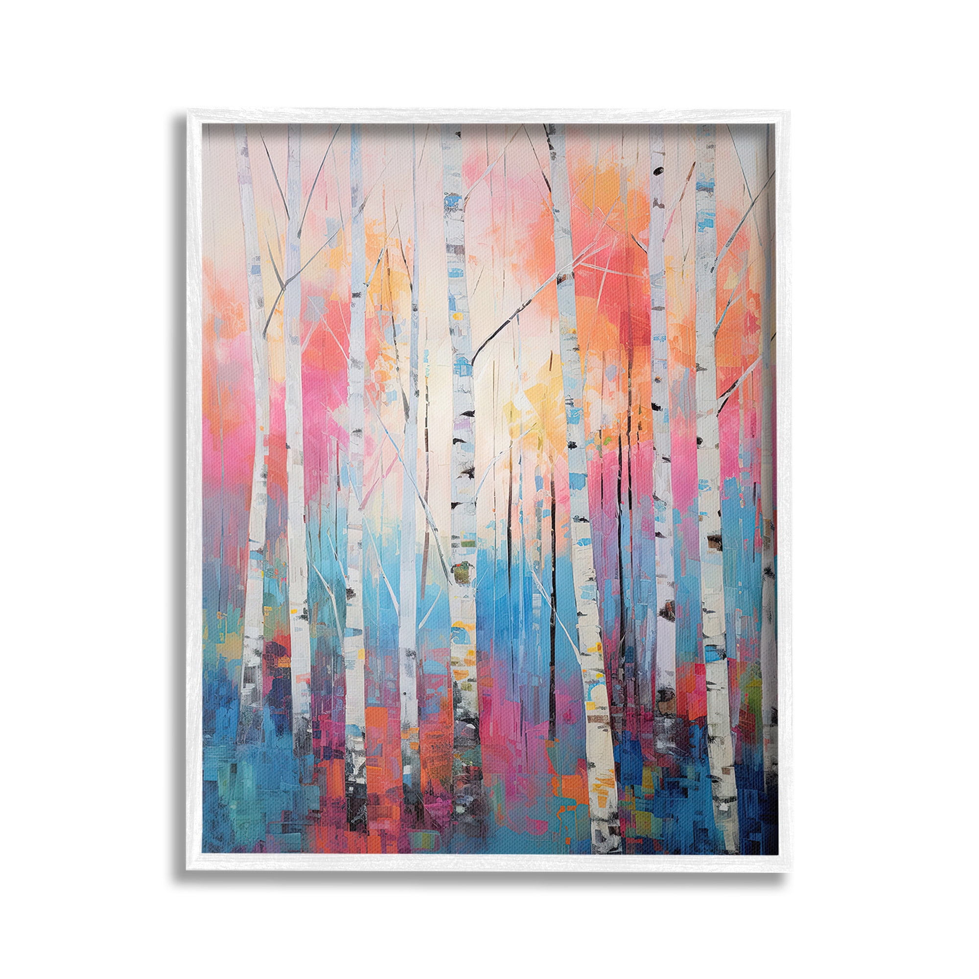 Stupell Industries Modern Hue Birch Forest Landscape Painting White Framed Art Print Wall Art, 24 x 30