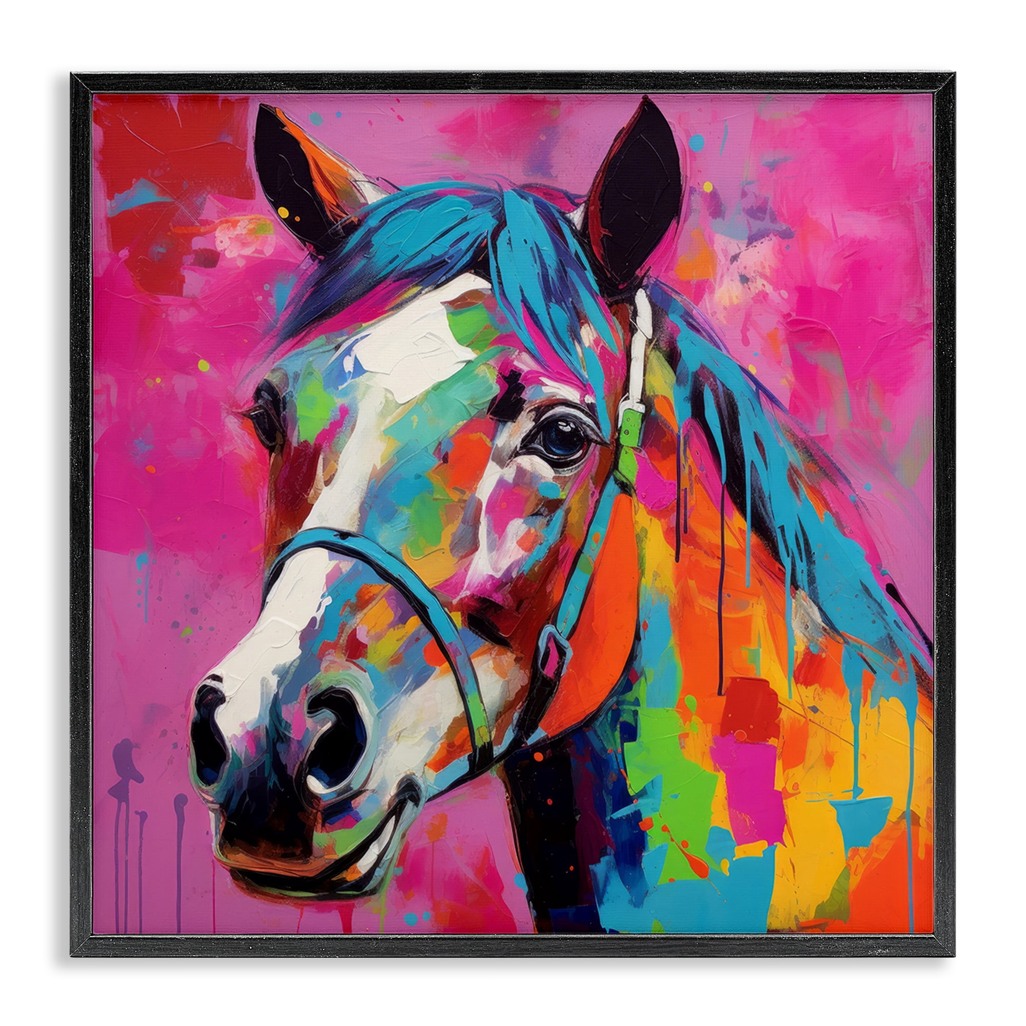 Stupell Industries Modern Hue Horse Animals & Insects Painting Black Framed Art Print Wall Art, 24 x 24