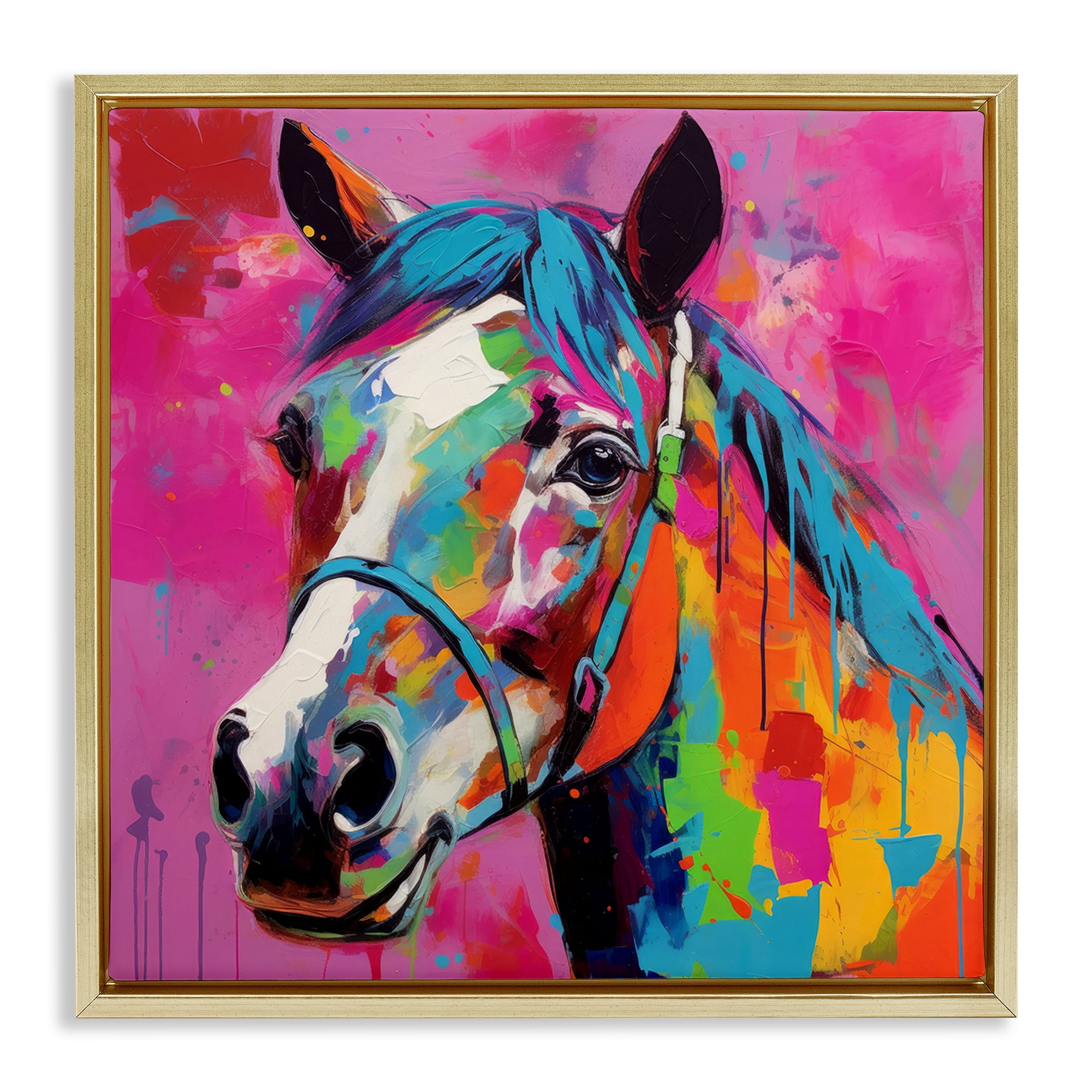 Stupell Industries Modern Hue Horse Animals & Insects Painting Gold Floater Framed Canvas Art Print Wall Art, 25 x 25