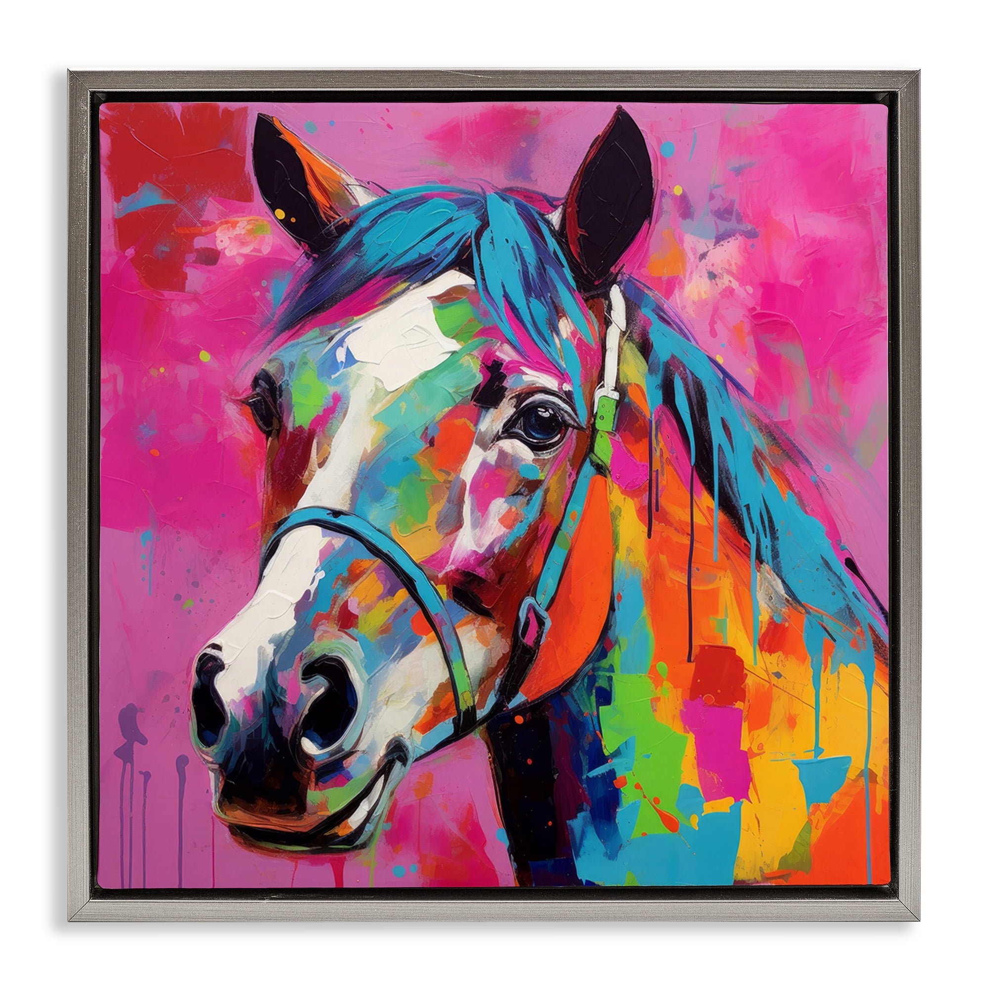 Stupell Industries Modern Hue Horse Animals & Insects Painting Gray Floater Framed Canvas Art Print Wall Art, 18 x 18