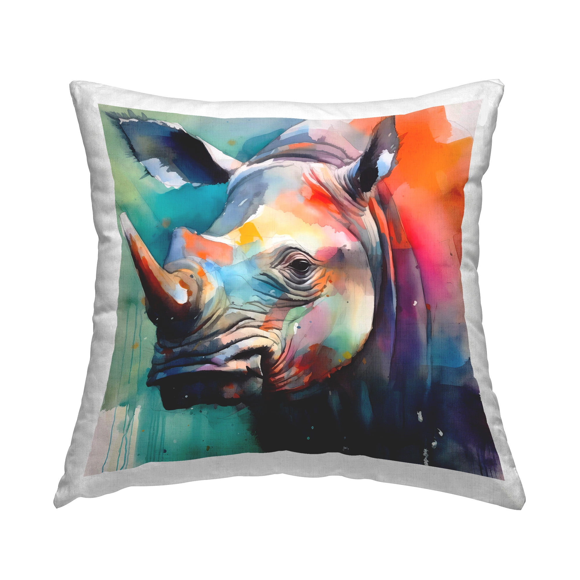 Stupell Industries Modern Hue Rhino Decorative Printed Throw Pillow Design by Walker Noble