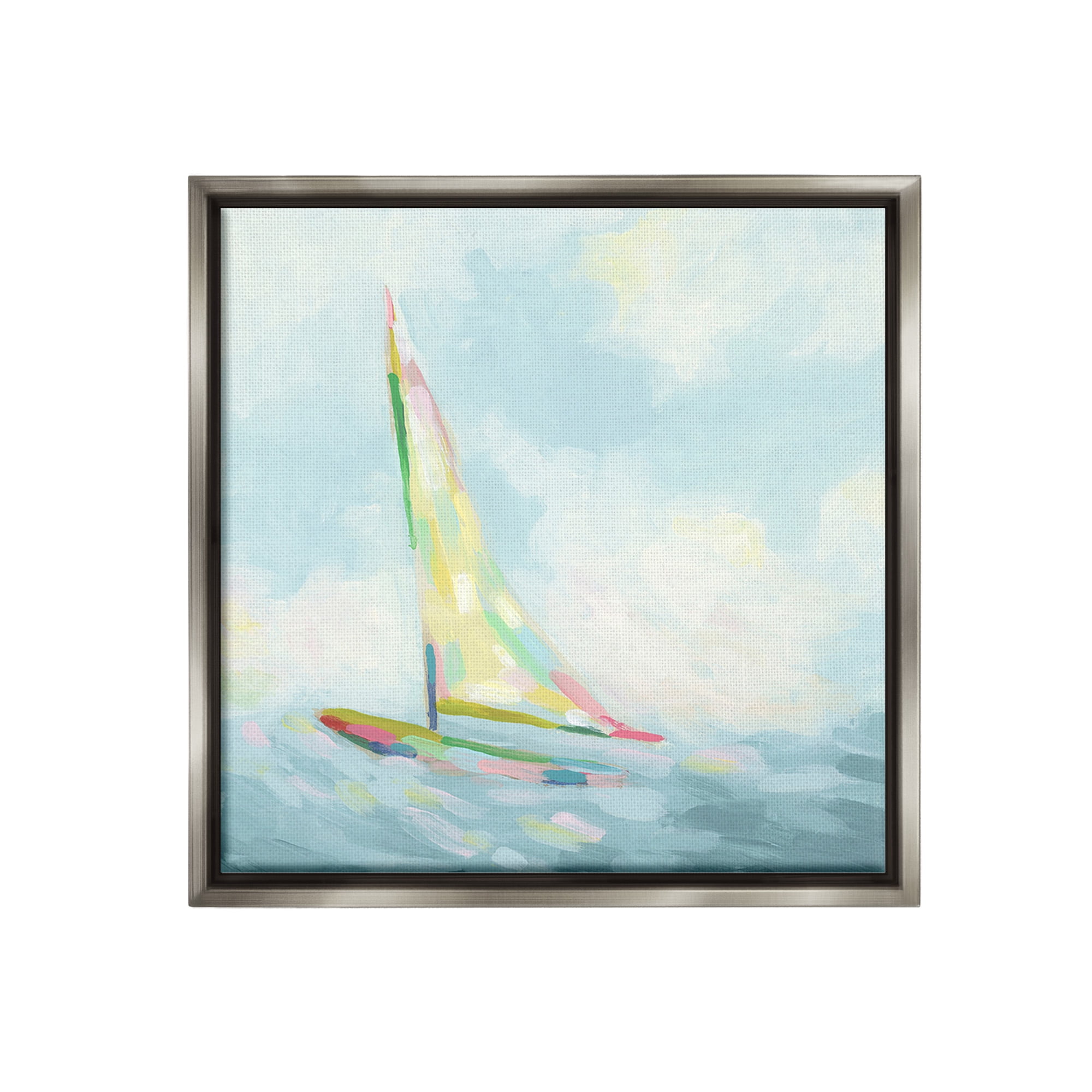 Stupell Industries Modern Hue Sailboat Nature Painting Gray Floater Framed Canvas Art Print Wall Art, 25 x 25