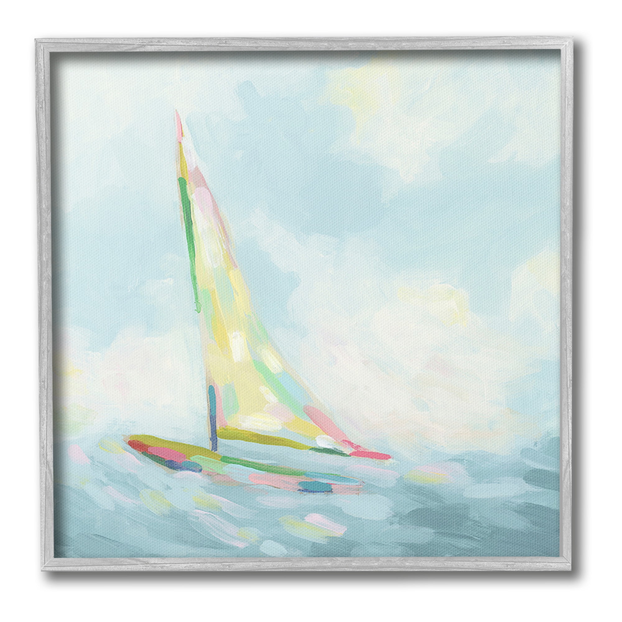 Stupell Industries Modern Hue Sailboat Nature Painting Gray Framed Art Print Wall Art, 24 x 24